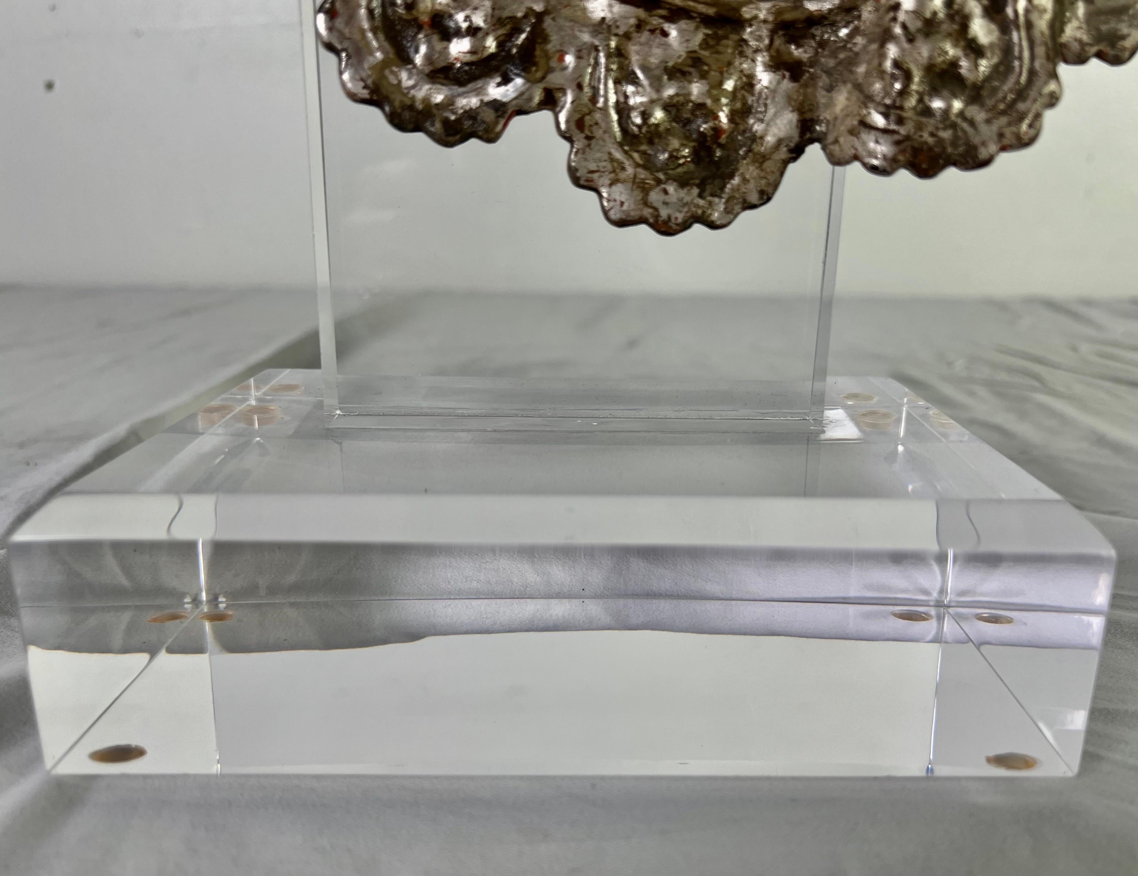 Pair of French Silvered Gilt Metal Cherubs on Lucite Bases For Sale 2