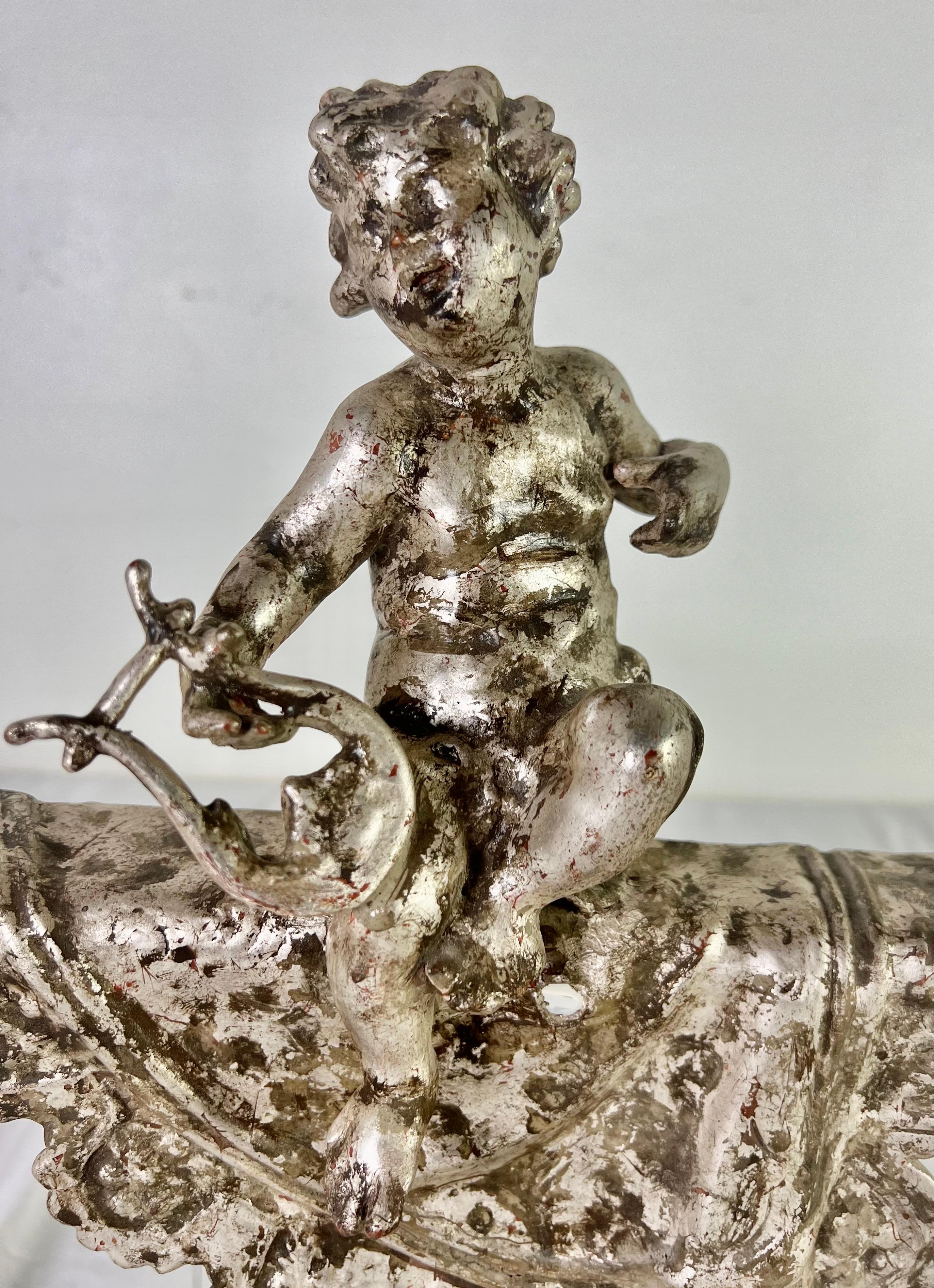 Pair of French Silvered Gilt Metal Cherubs on Lucite Bases For Sale 3