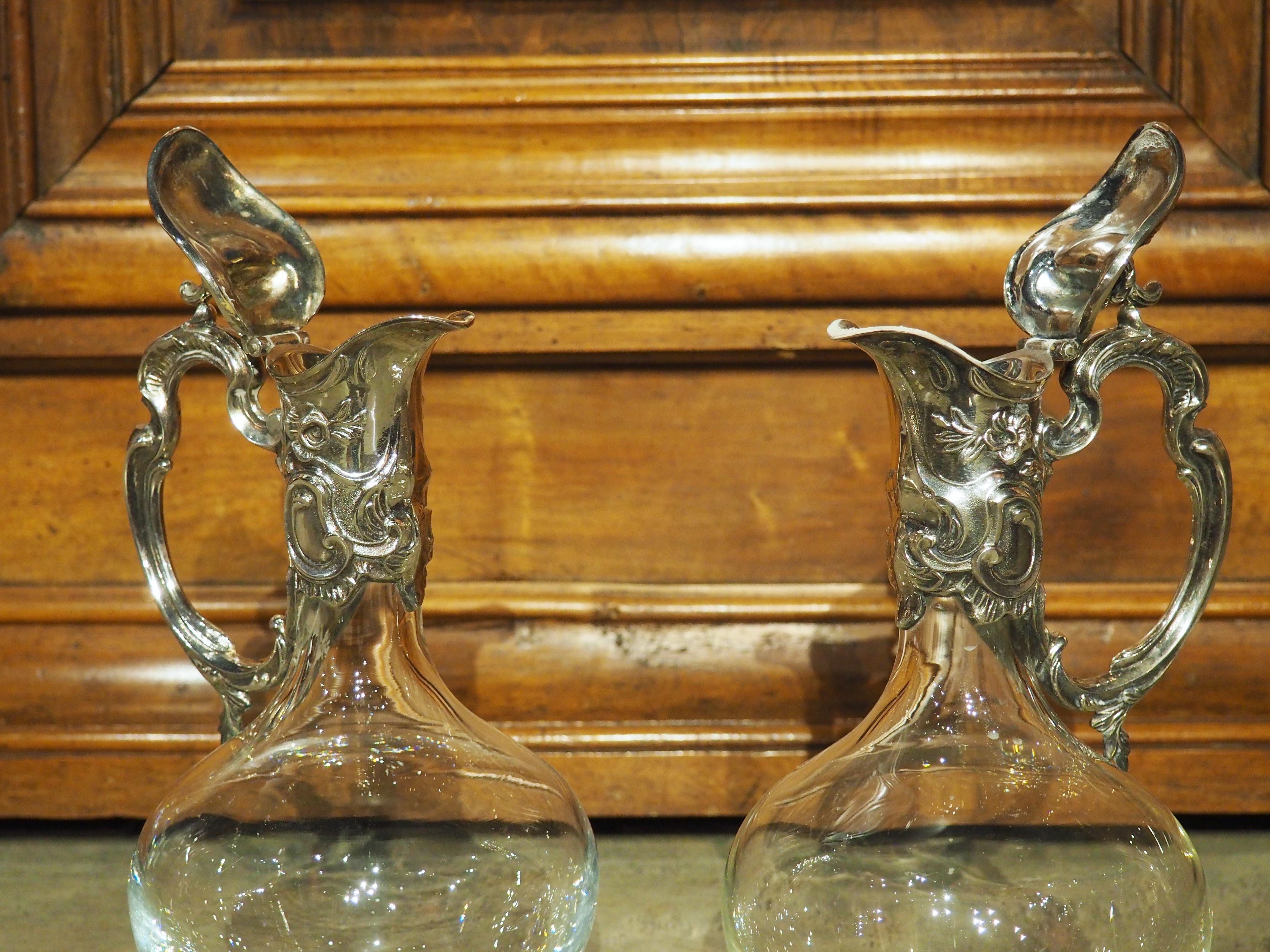 Pair of French Silverplate Mounted Wine Ewers, circa 1920 3
