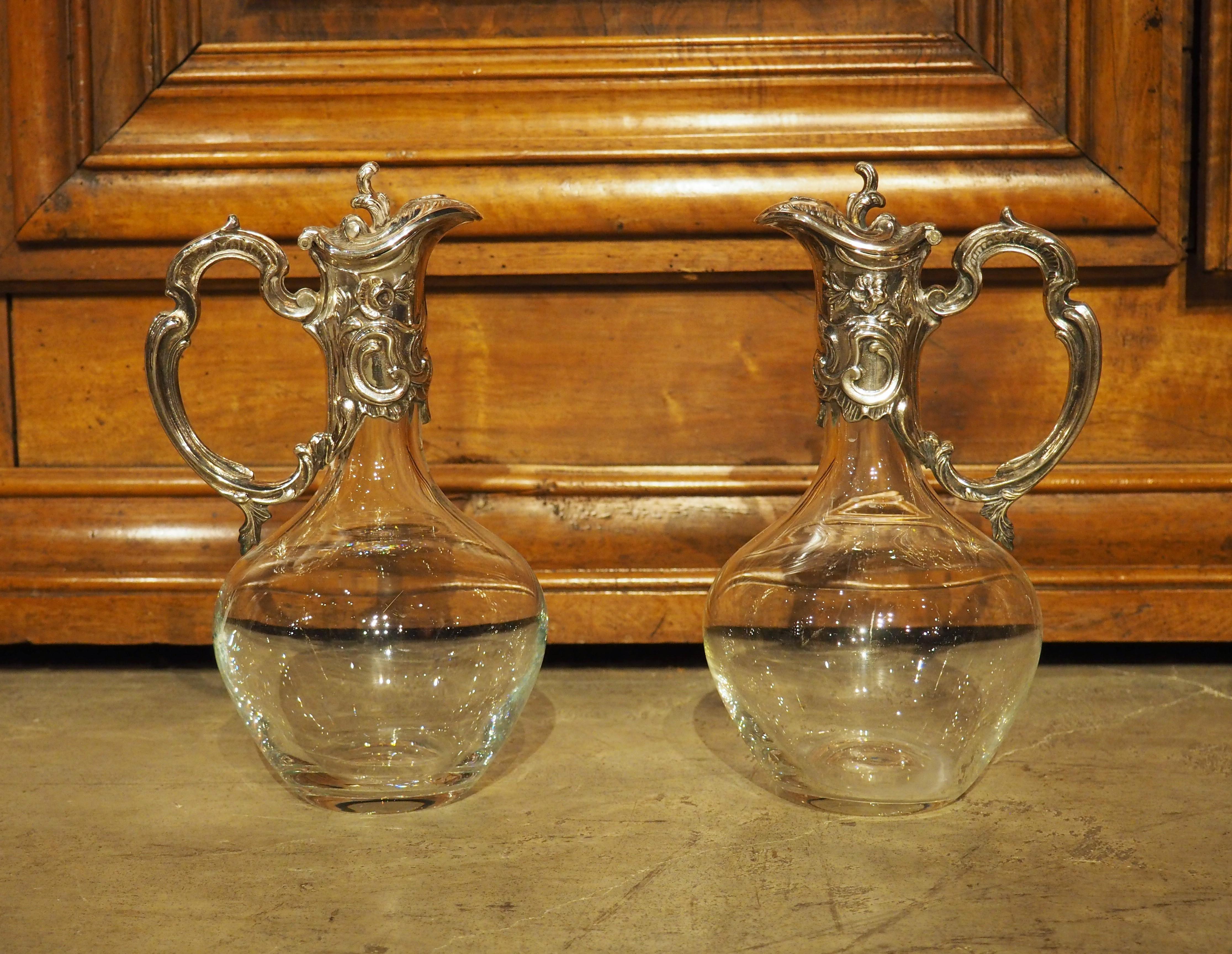 Pair of French Silverplate Mounted Wine Ewers, circa 1920 5