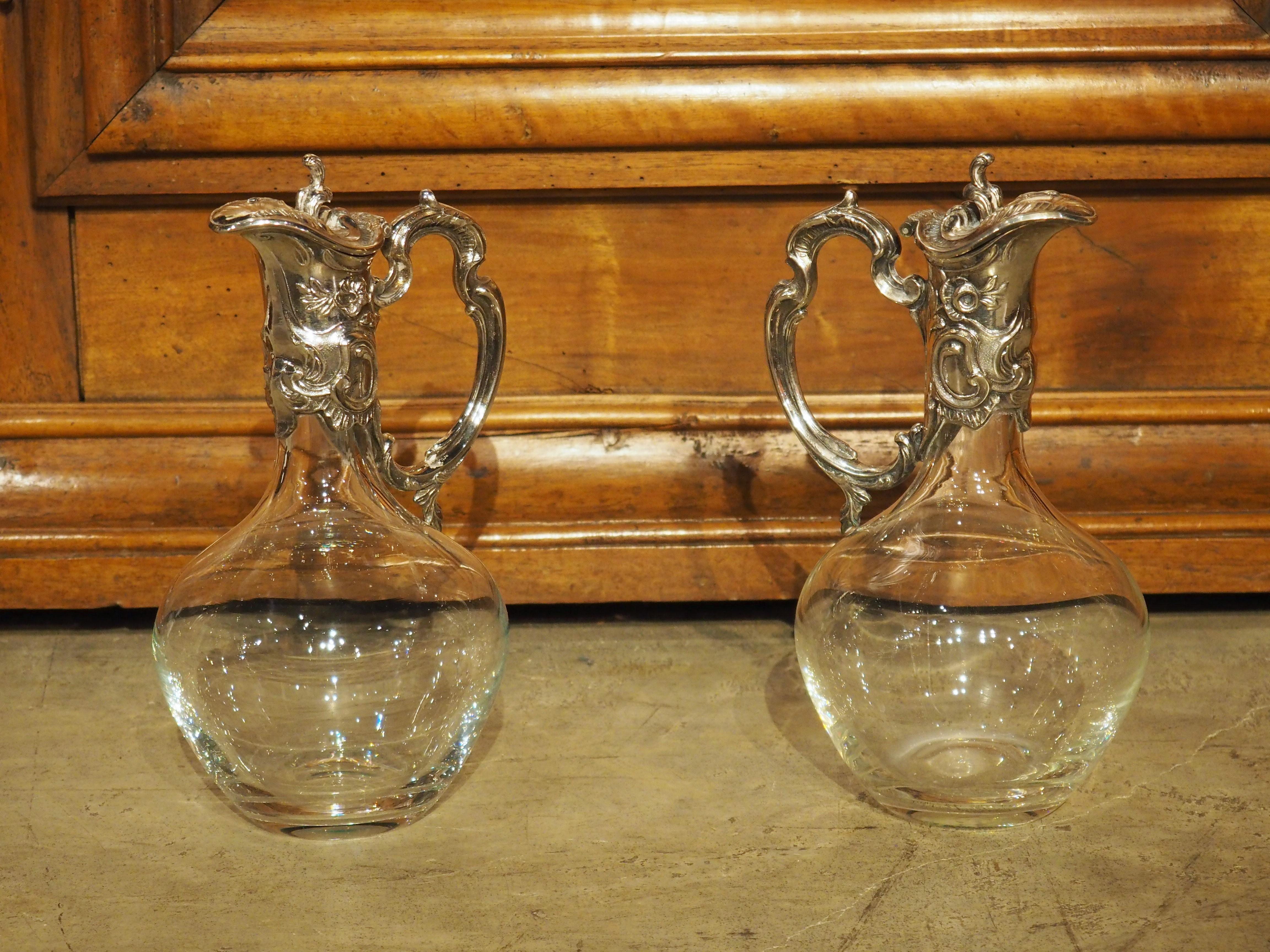 Art Nouveau Pair of French Silverplate Mounted Wine Ewers, circa 1920
