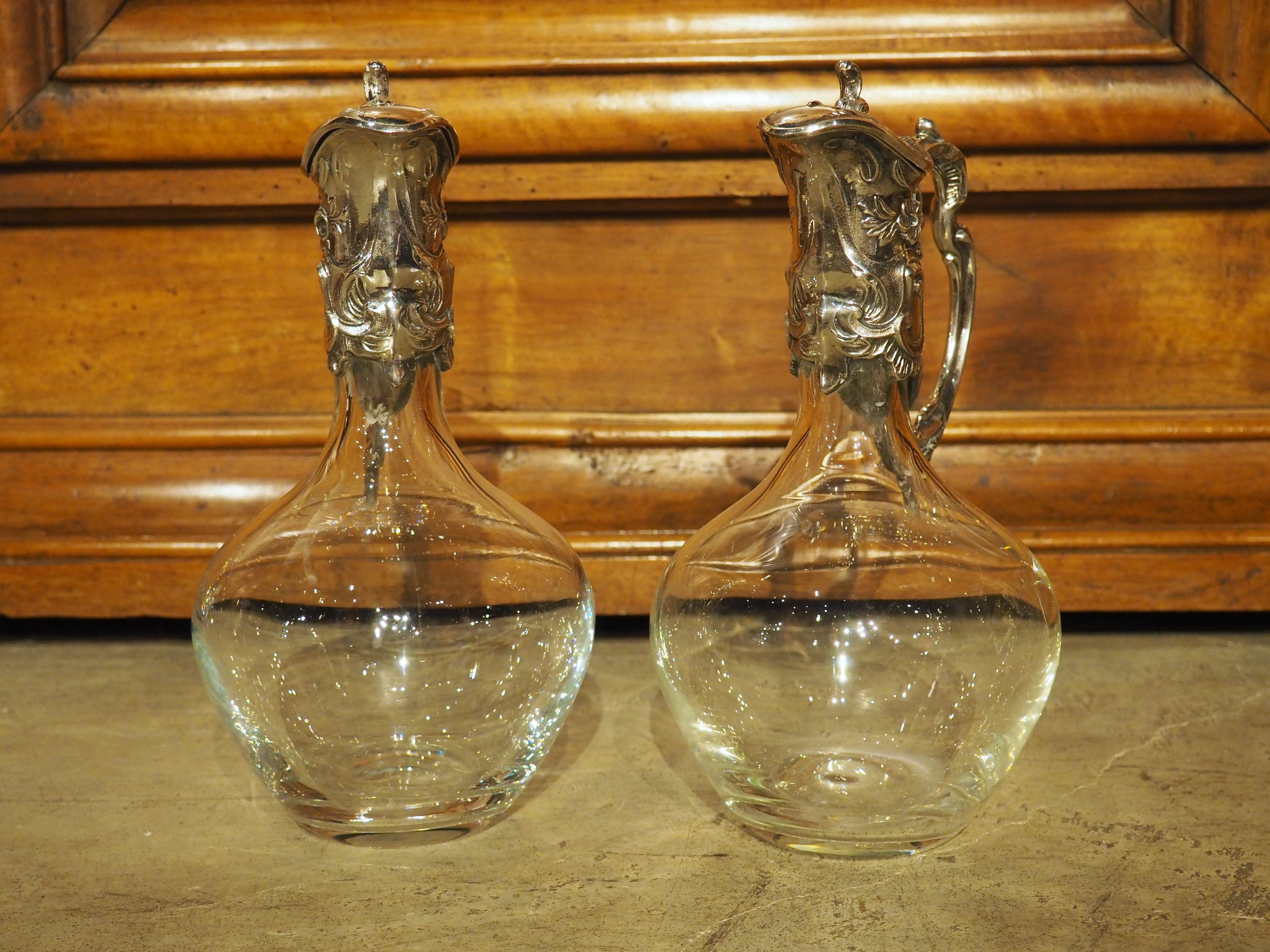Silver Plate Pair of French Silverplate Mounted Wine Ewers, circa 1920