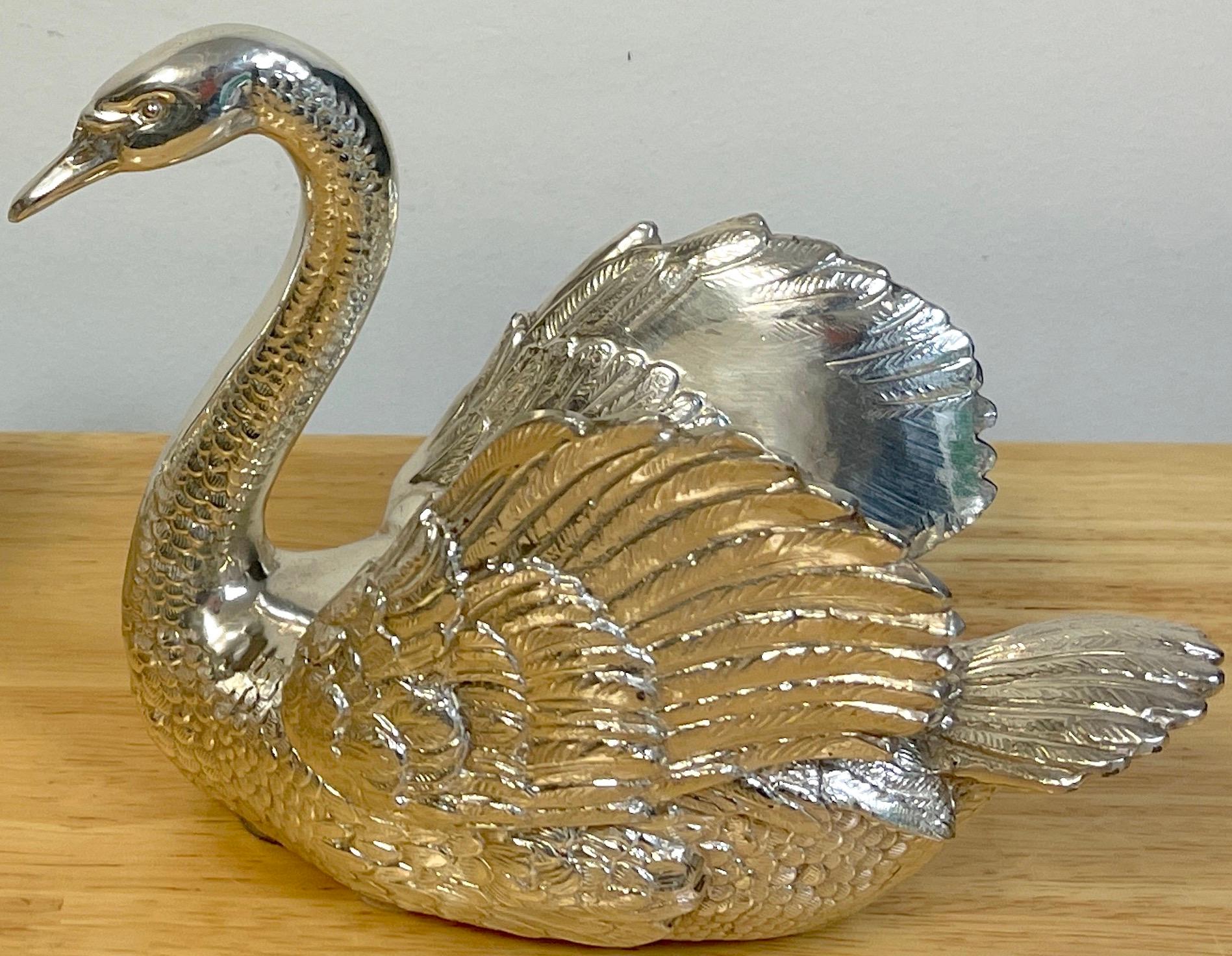 Pair of French Silverplated Bronze Swans For Sale 4