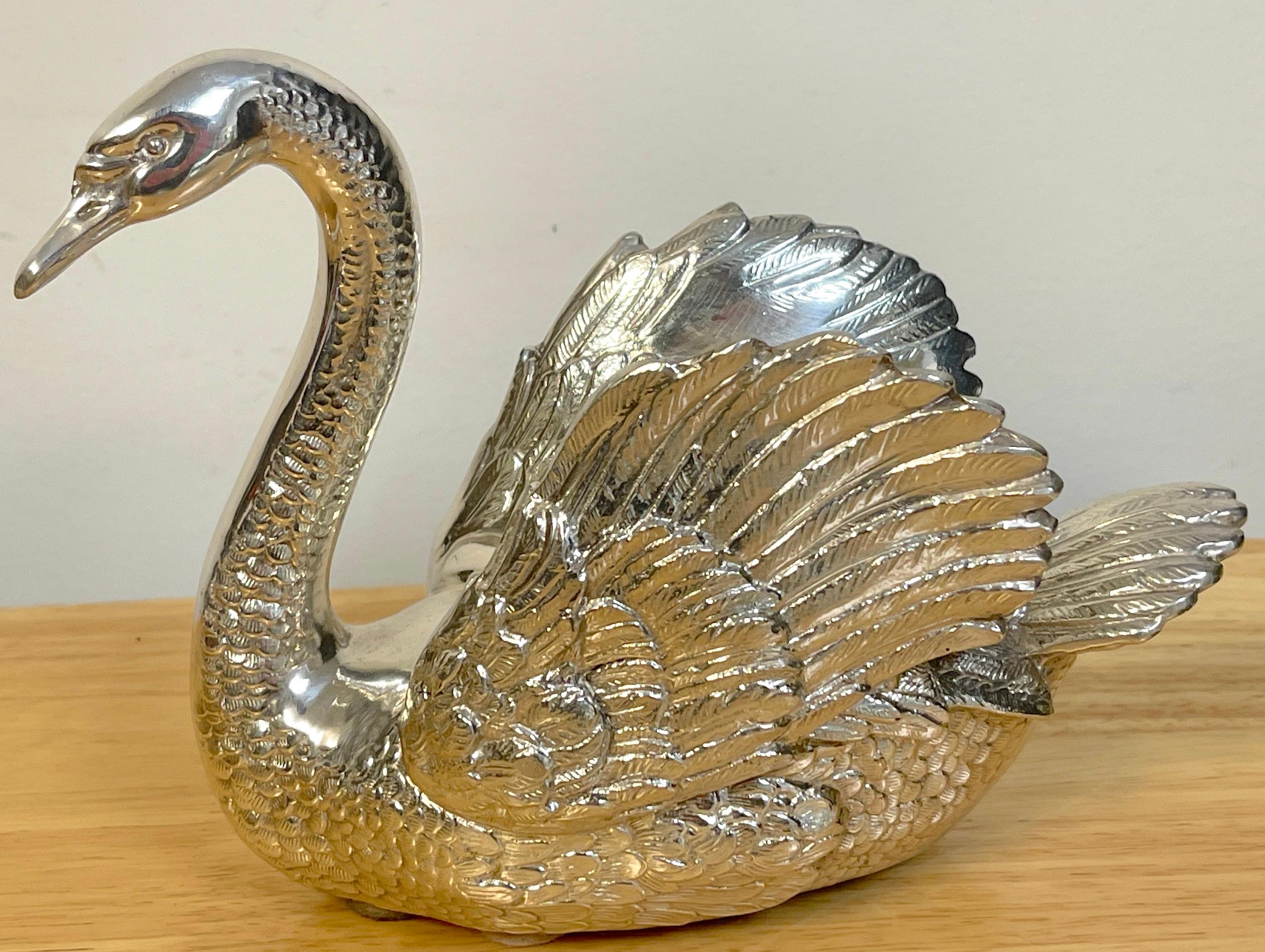 Pair of French Silverplated Bronze Swans For Sale 5