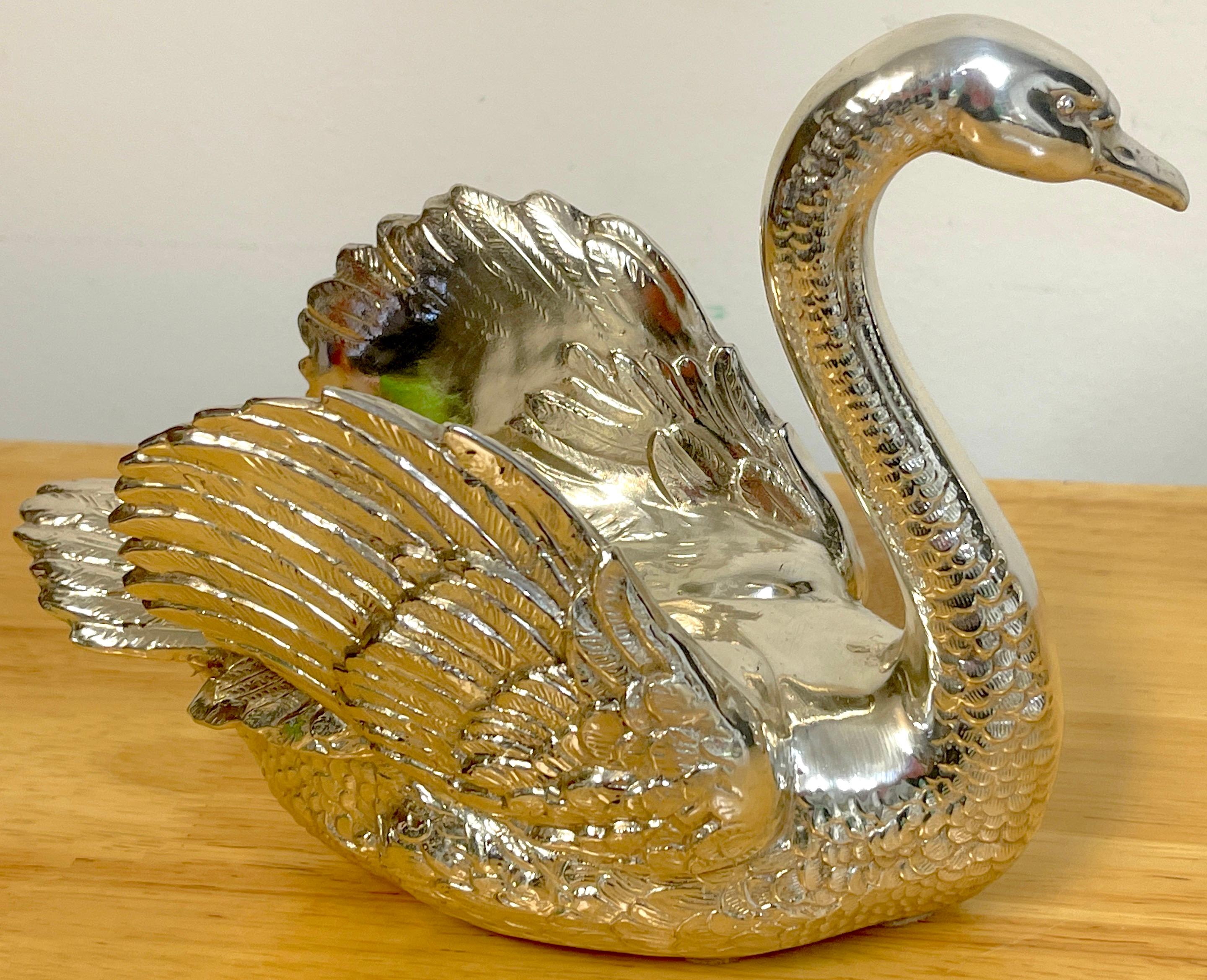 Pair of French Silverplated Bronze Swans For Sale 6