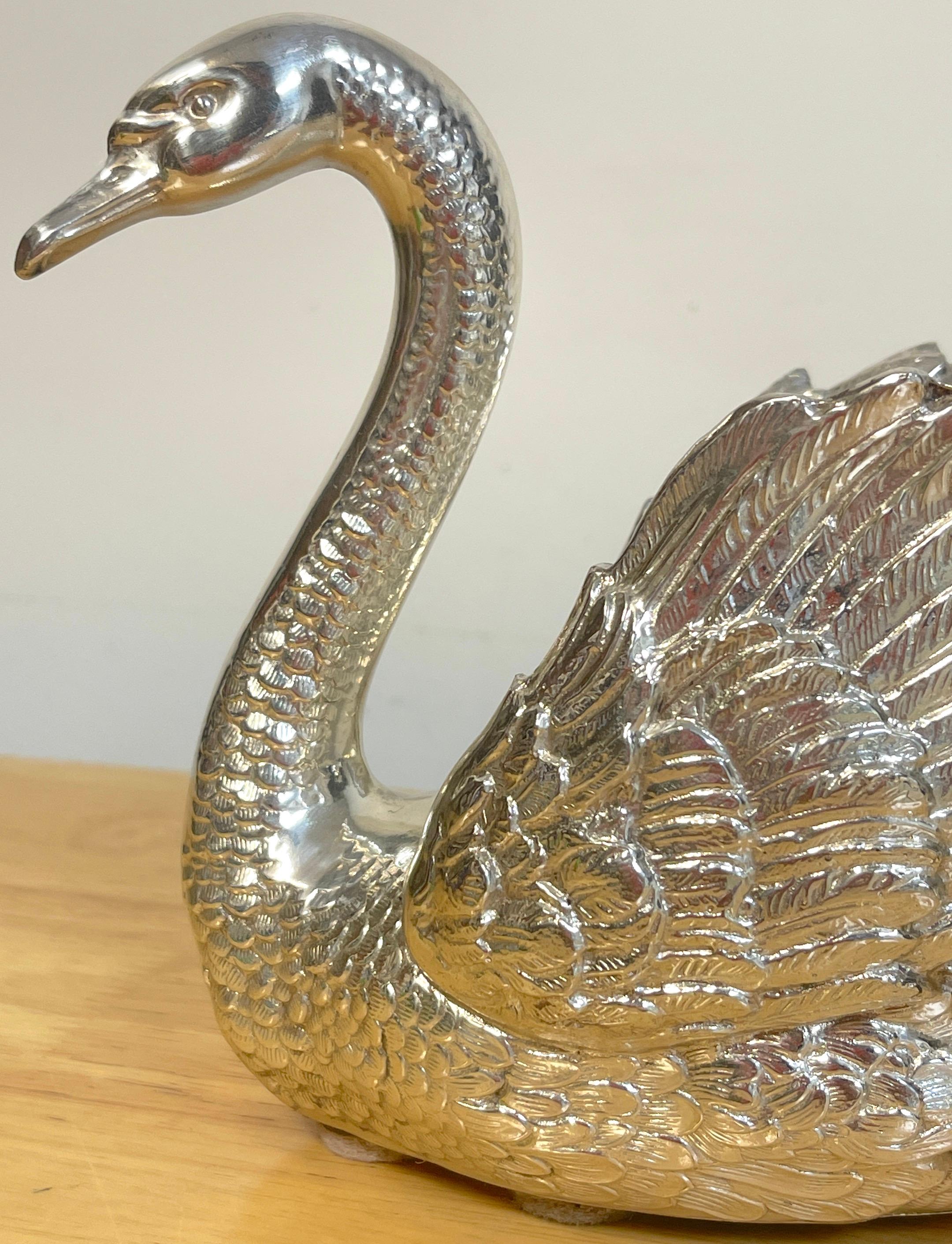 Pair of French Silverplated Bronze Swans For Sale 7
