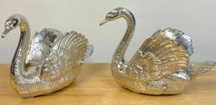 Pair of French Silverplated Bronze Swans