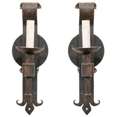 Pair of French Single-Light Fleur-de-Lys Iron Sconces from the Mid-20th Century Pair of French Single-Light Fleur-de-Lys Iron Sconces from the Mid-20th Century