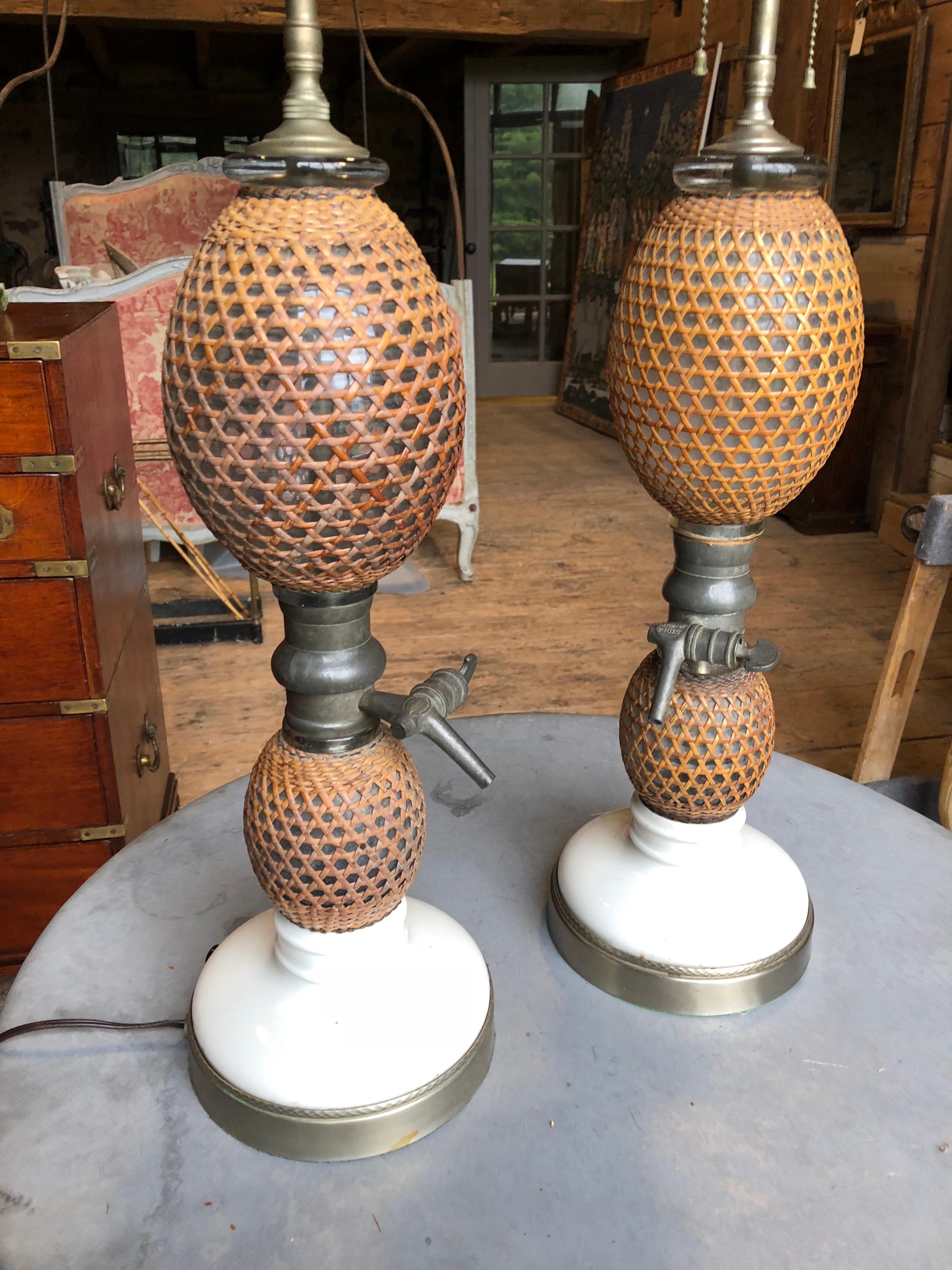 Pair of French Siphon Bottle Lamps, 19th Century 4