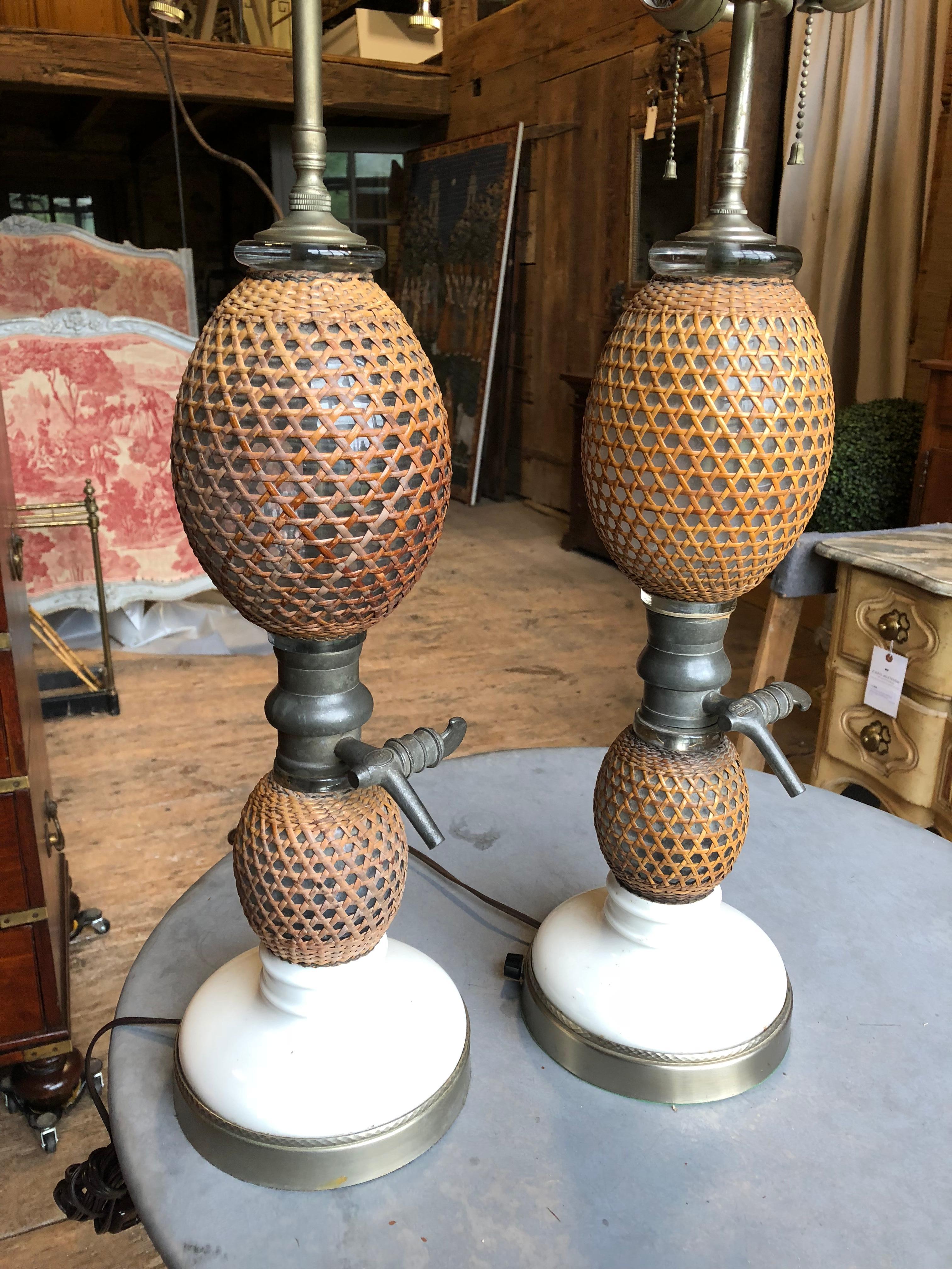 Pair of French Siphon Bottle Lamps, 19th Century 3