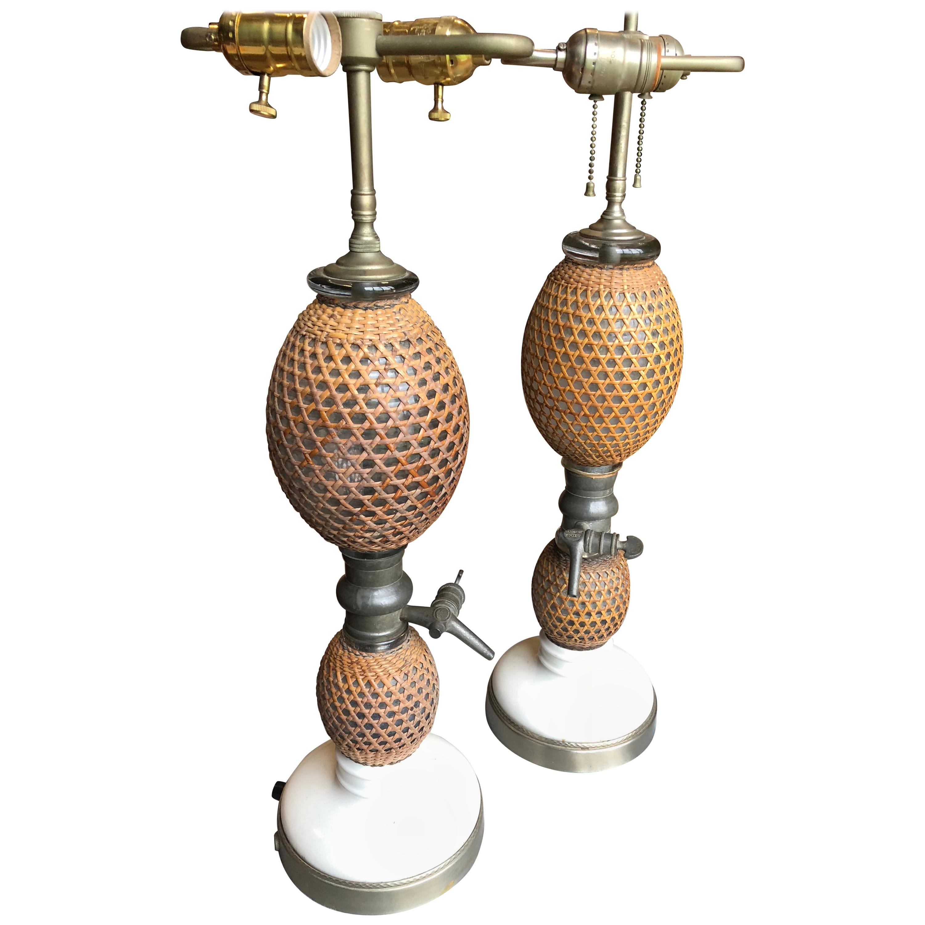 Pair of French Siphon Bottle Lamps, 19th Century