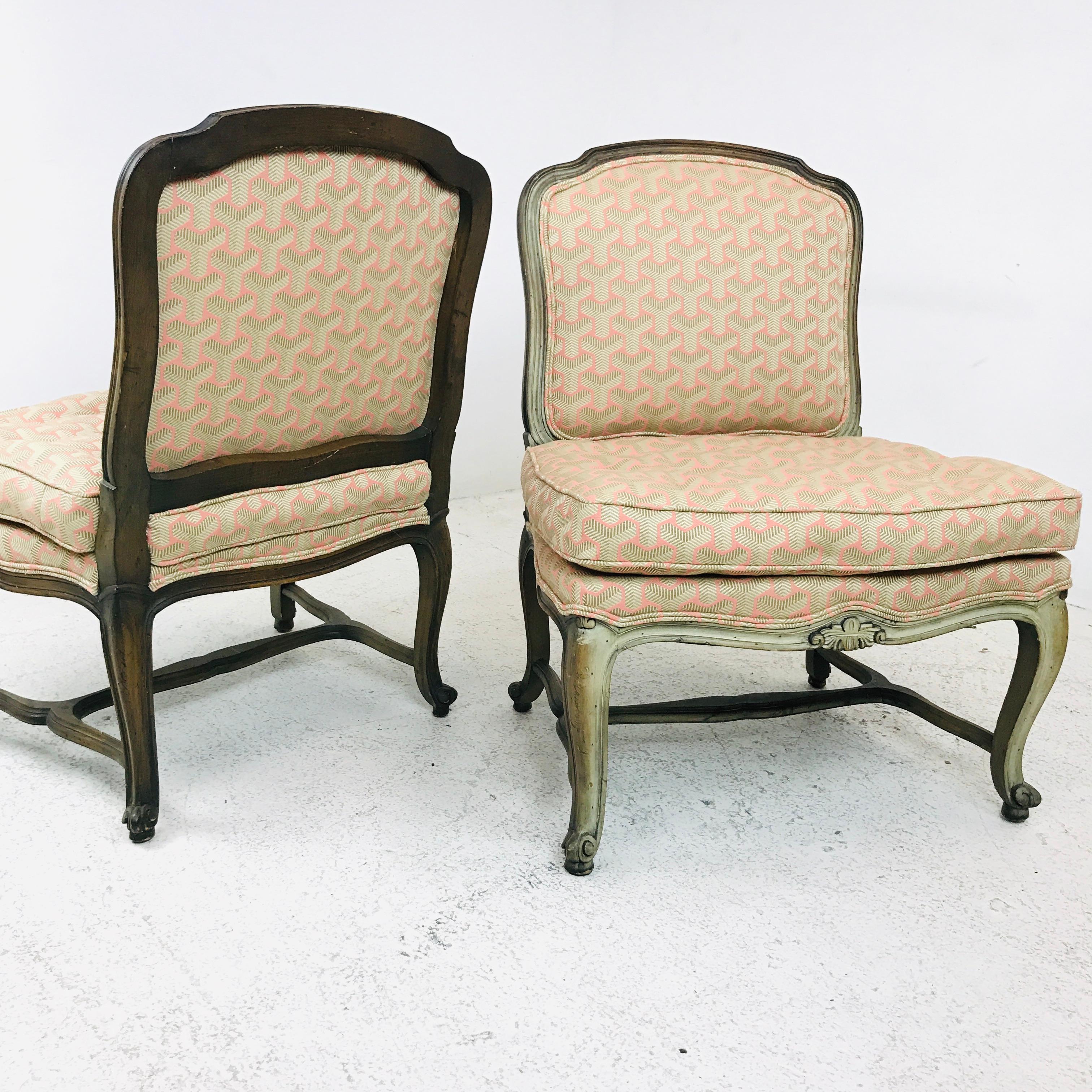 Fabric Pair of French Slipper Chairs