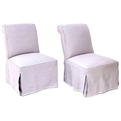 Antique Pair of French Slipper Chairs in Lavender Linen