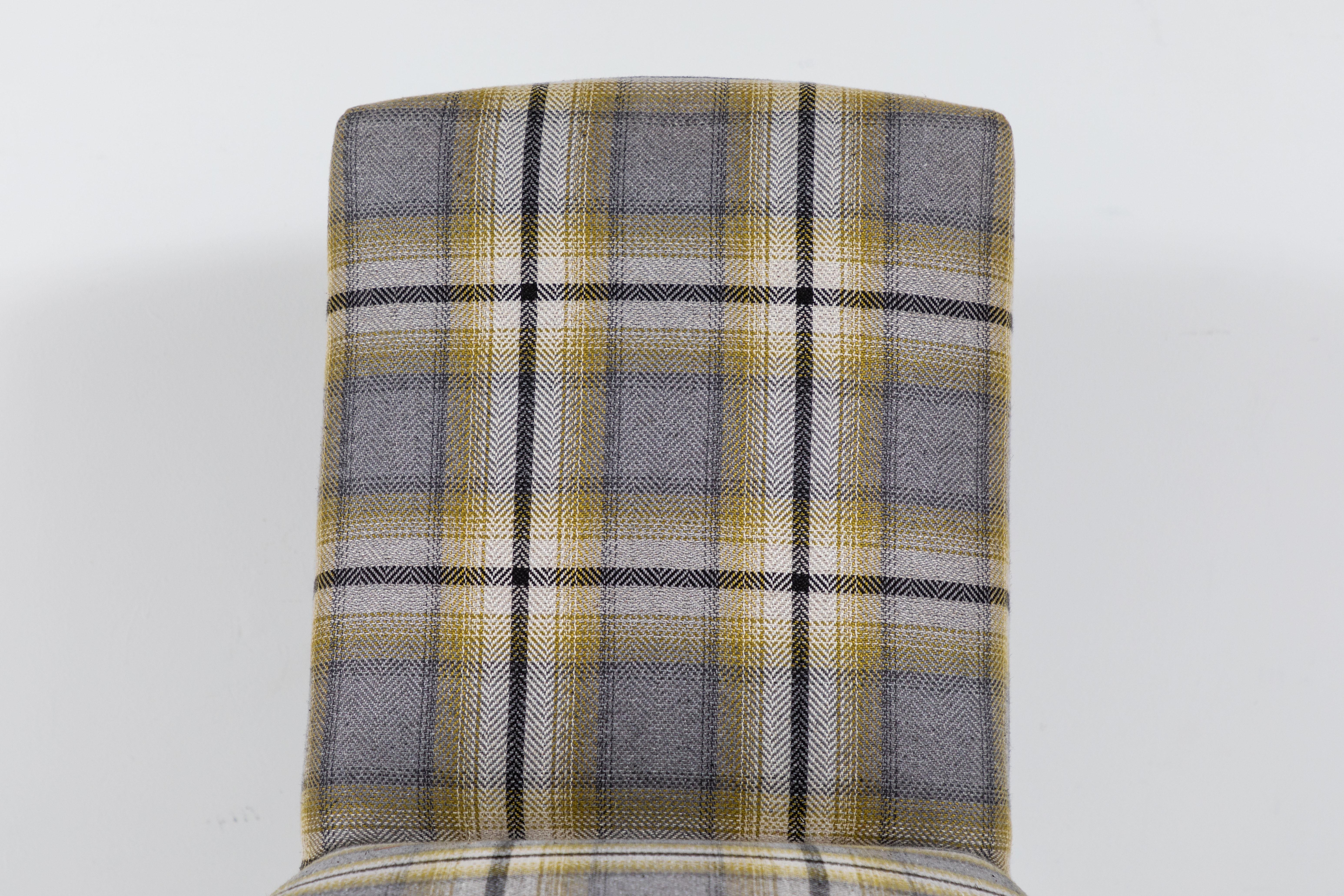Pair of French Slipper Chairs in Yellow and Grey Plaid 1