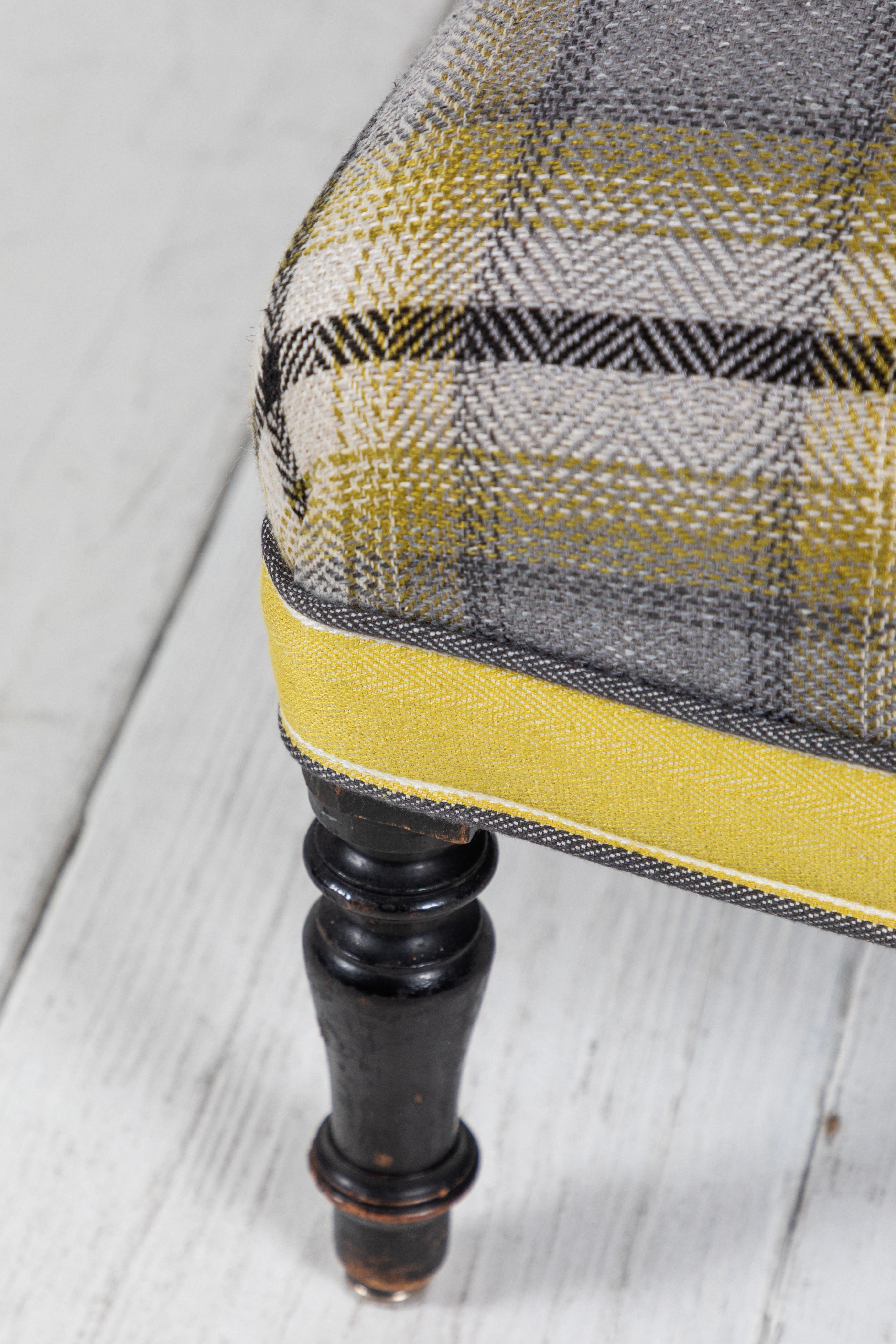 Pair of French Slipper Chairs in Yellow and Grey Plaid 3