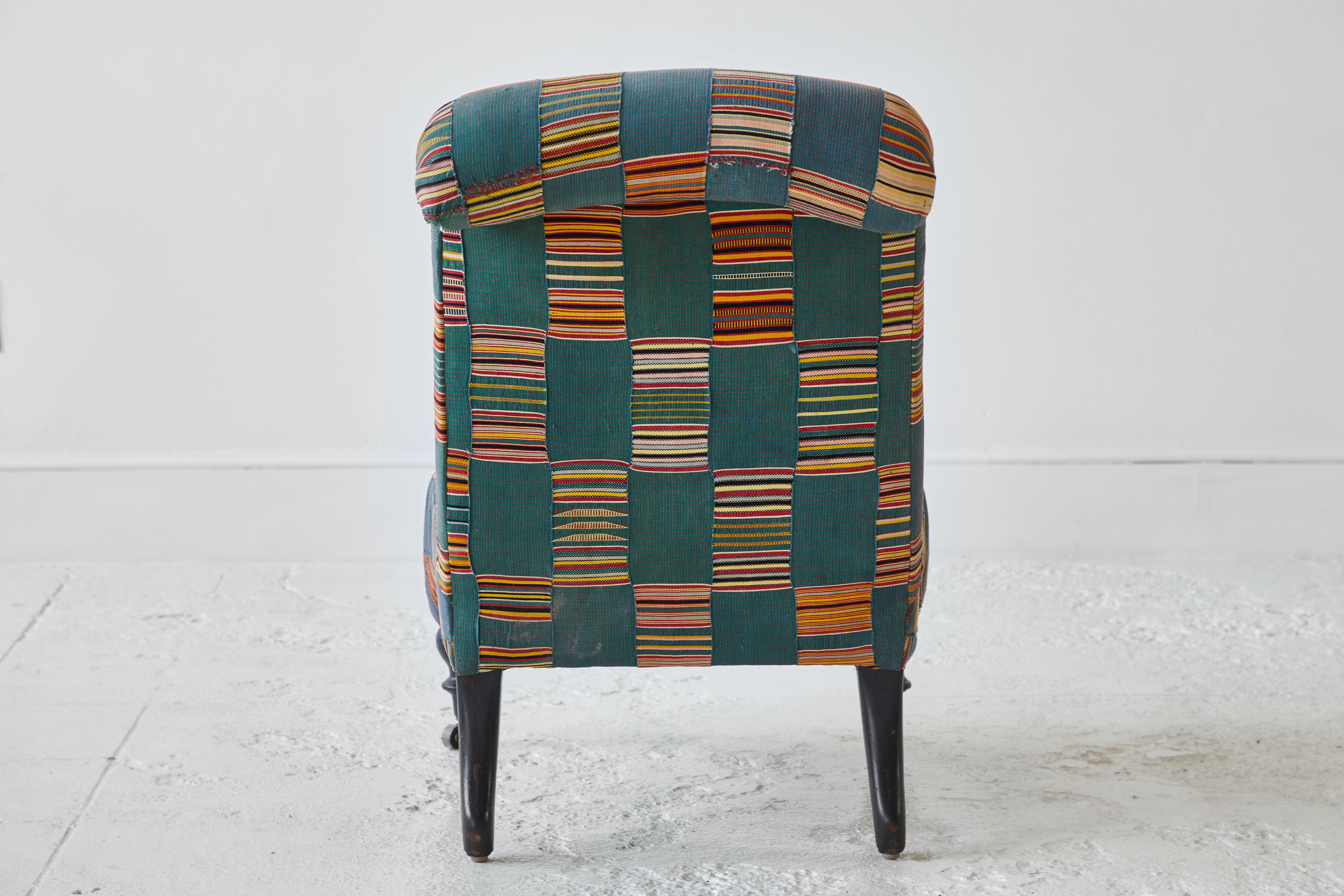 20th Century Pair of French Slipper Chairs Upholstered in West African Fabric
