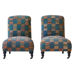 Pair of French Slipper Chairs Upholstered in West African Fabric