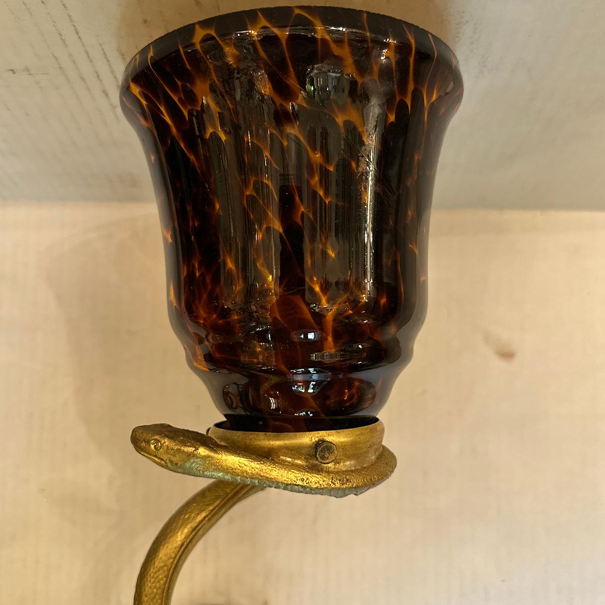 Gilt Pair of French Snake Sconces For Sale