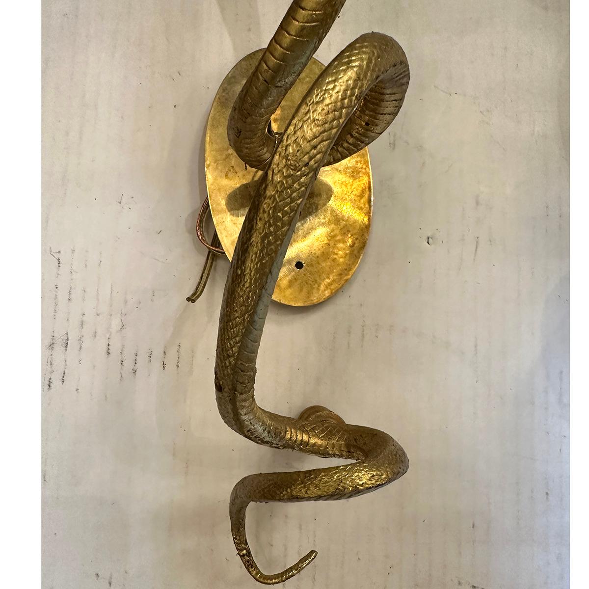 Bronze Pair of French Snake Sconces For Sale