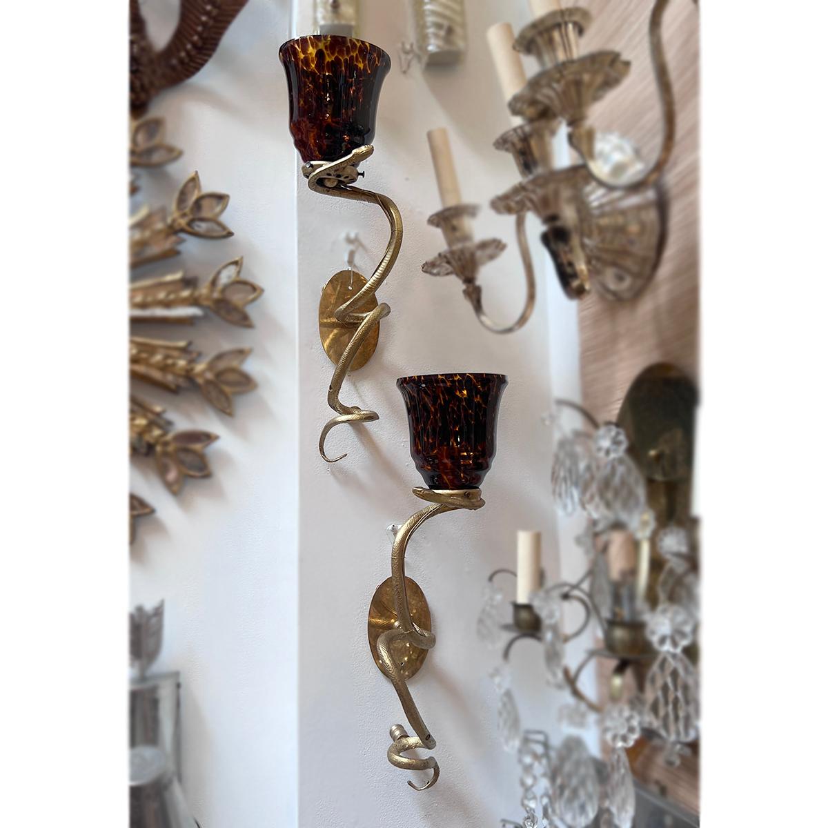 Pair of French Snake Sconces For Sale 1