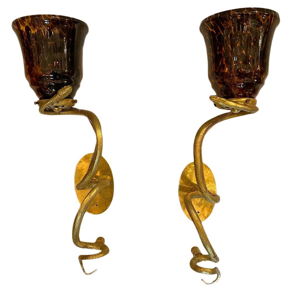 Pair of French Snake Sconces For Sale
