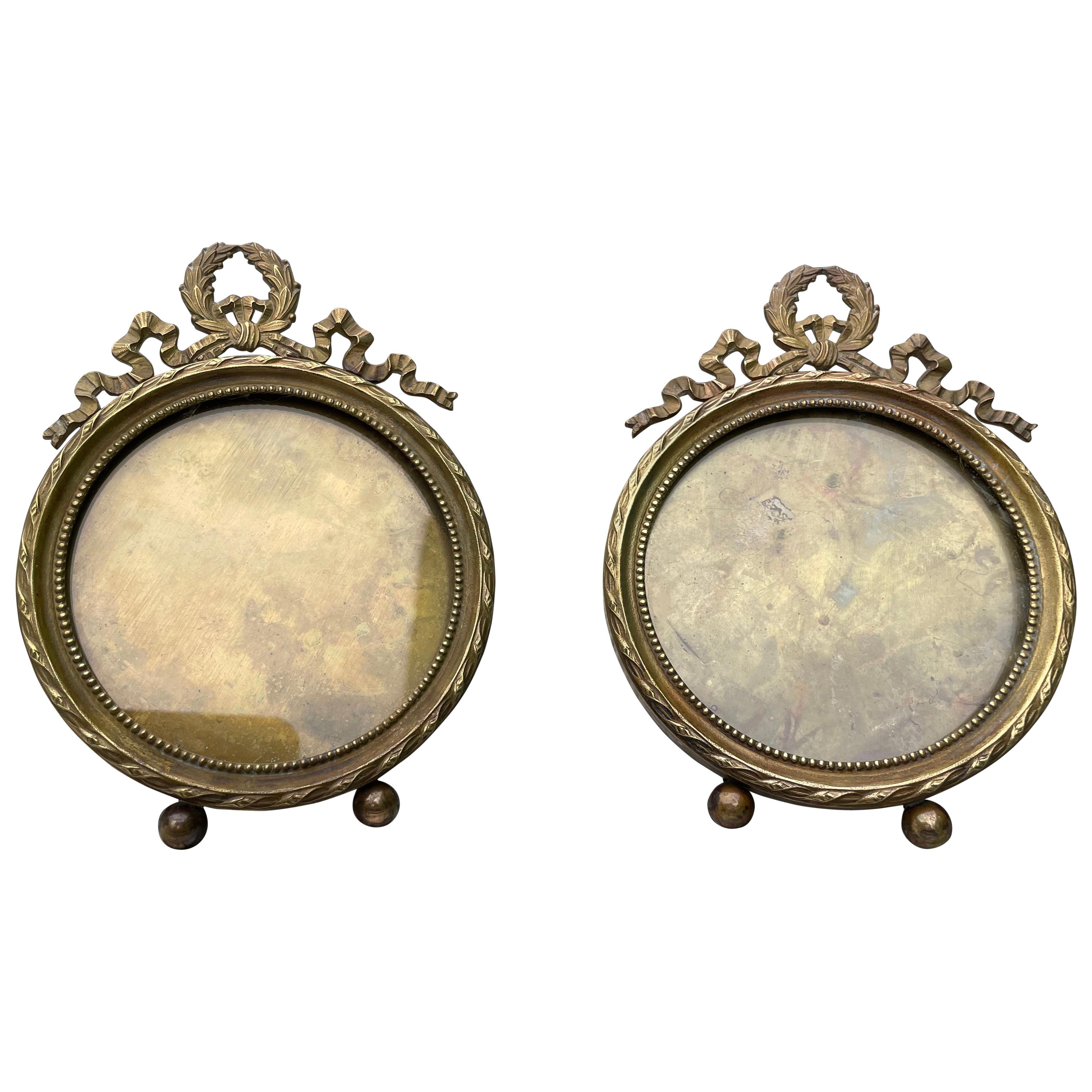 Pair of French Solid Brass Regency Style Photo-Frames, 19th Century For Sale