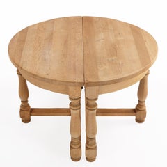 Pair of French Solid Oak Demilune Console Tables, C. 1950.