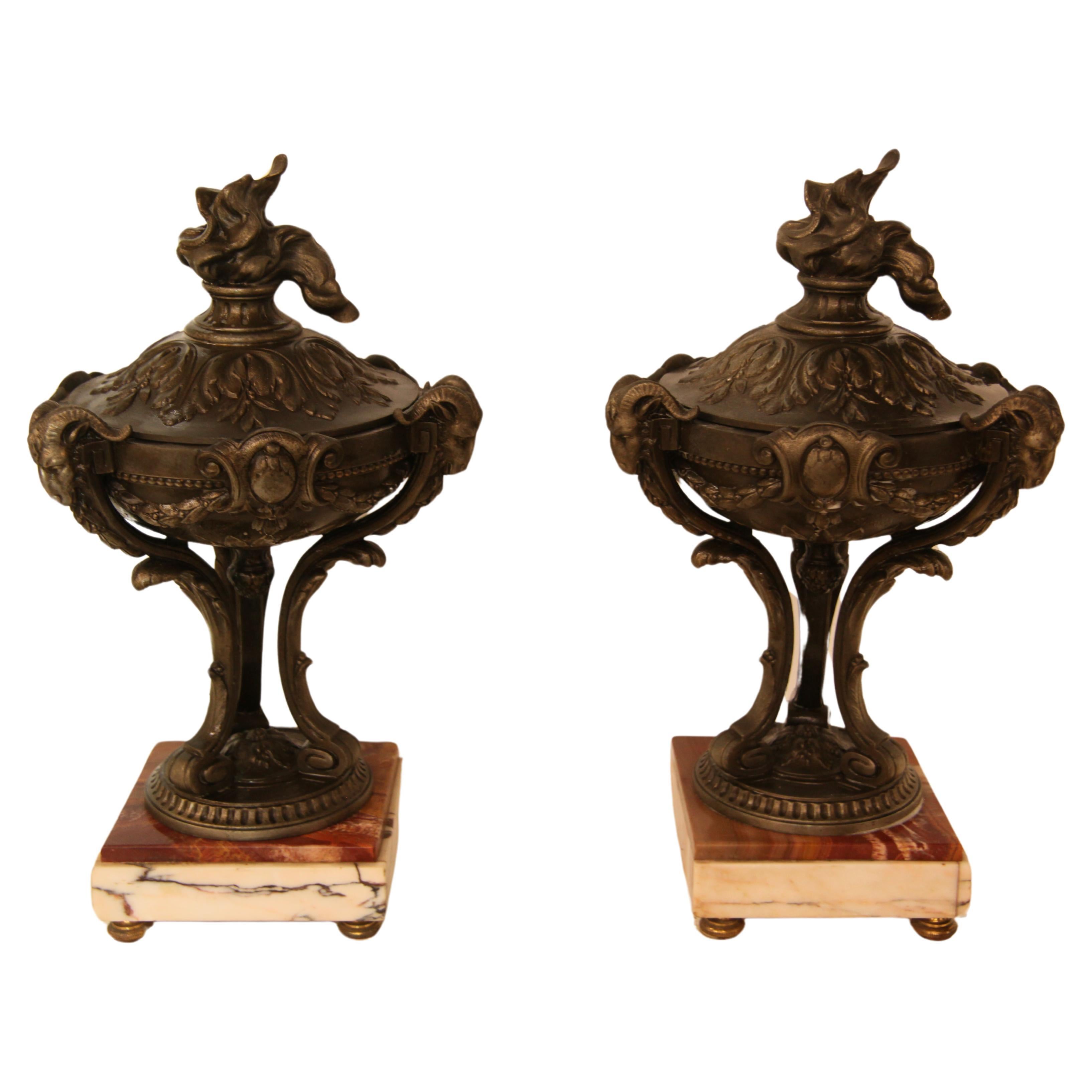 Pair of French Spelter Urns  For Sale