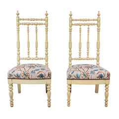 Antique Pair of French Spindle Side Chairs with Floral Seat Cushion