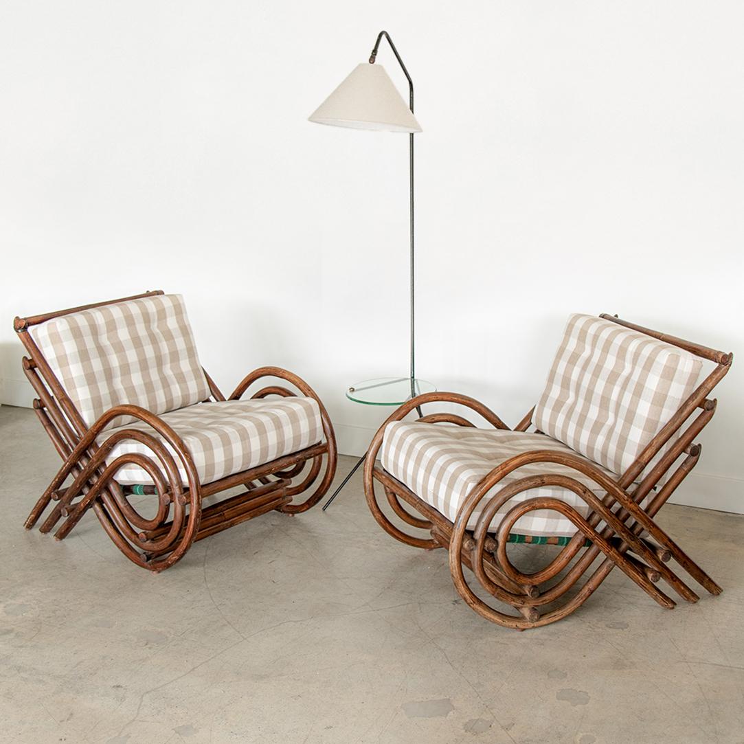 Pair of French Spiral Rattan Lounge Chairs 2