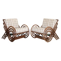 Pair of French Spiral Rattan Lounge Chairs