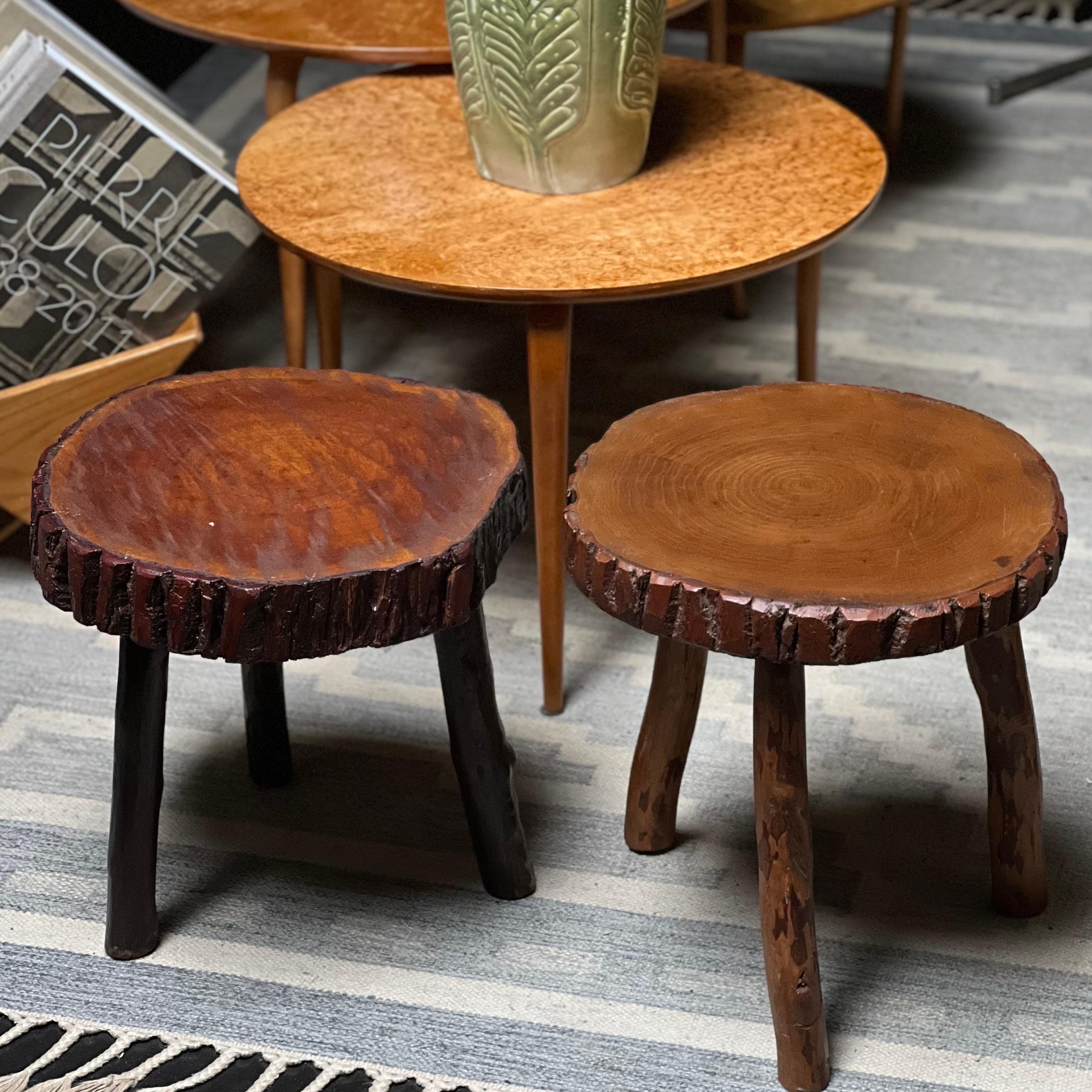 Pair of French Stained Wooden Stool with circa 1950 Brutalist For Sale 4