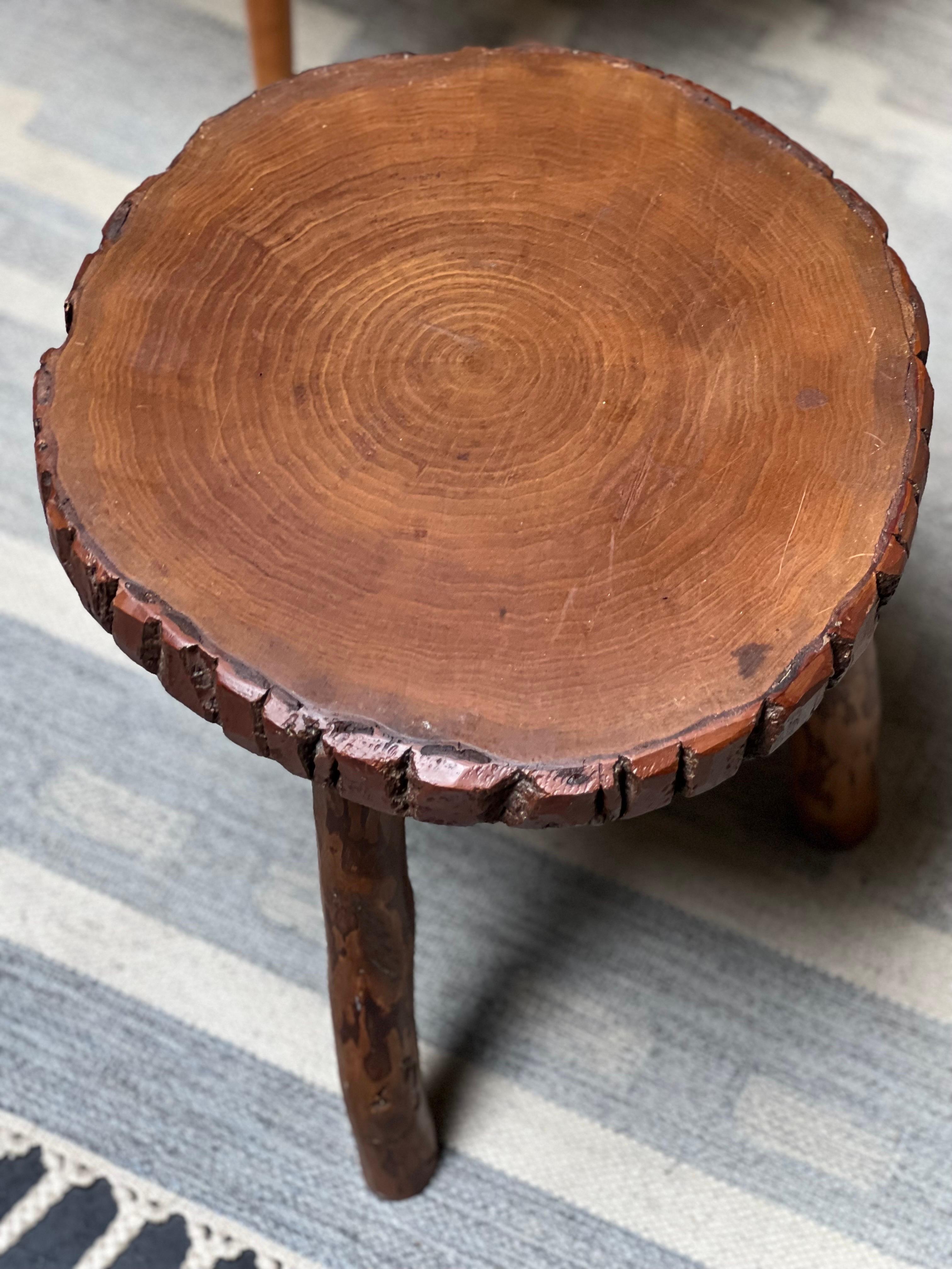 Pair of French Stained Wooden Stool with circa 1950 Brutalist For Sale 5