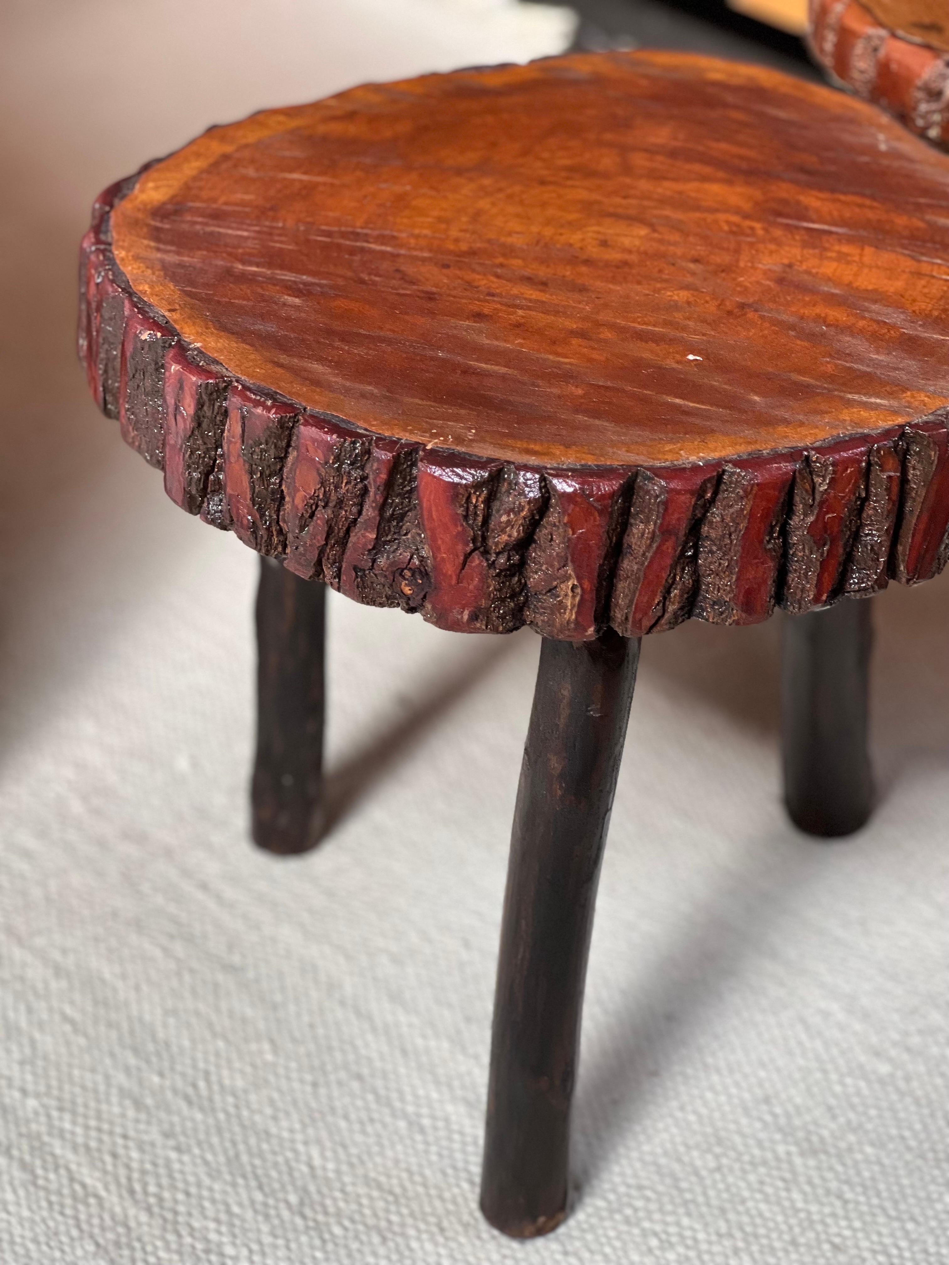 20th Century Pair of French Stained Wooden Stool with circa 1950 Brutalist For Sale