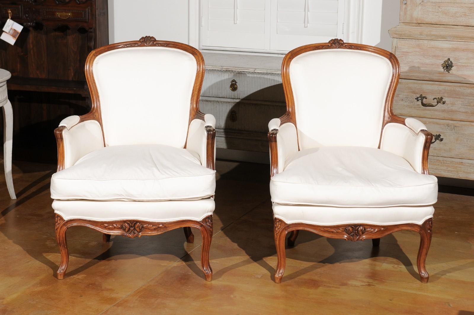 Pair of French Stamped Louis XV Style 19th Century Upholstered Walnut Armchairs 7