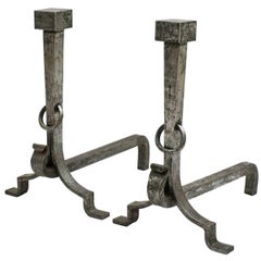 Used Pair of French Steel Andirons, circa 1940s-1950s