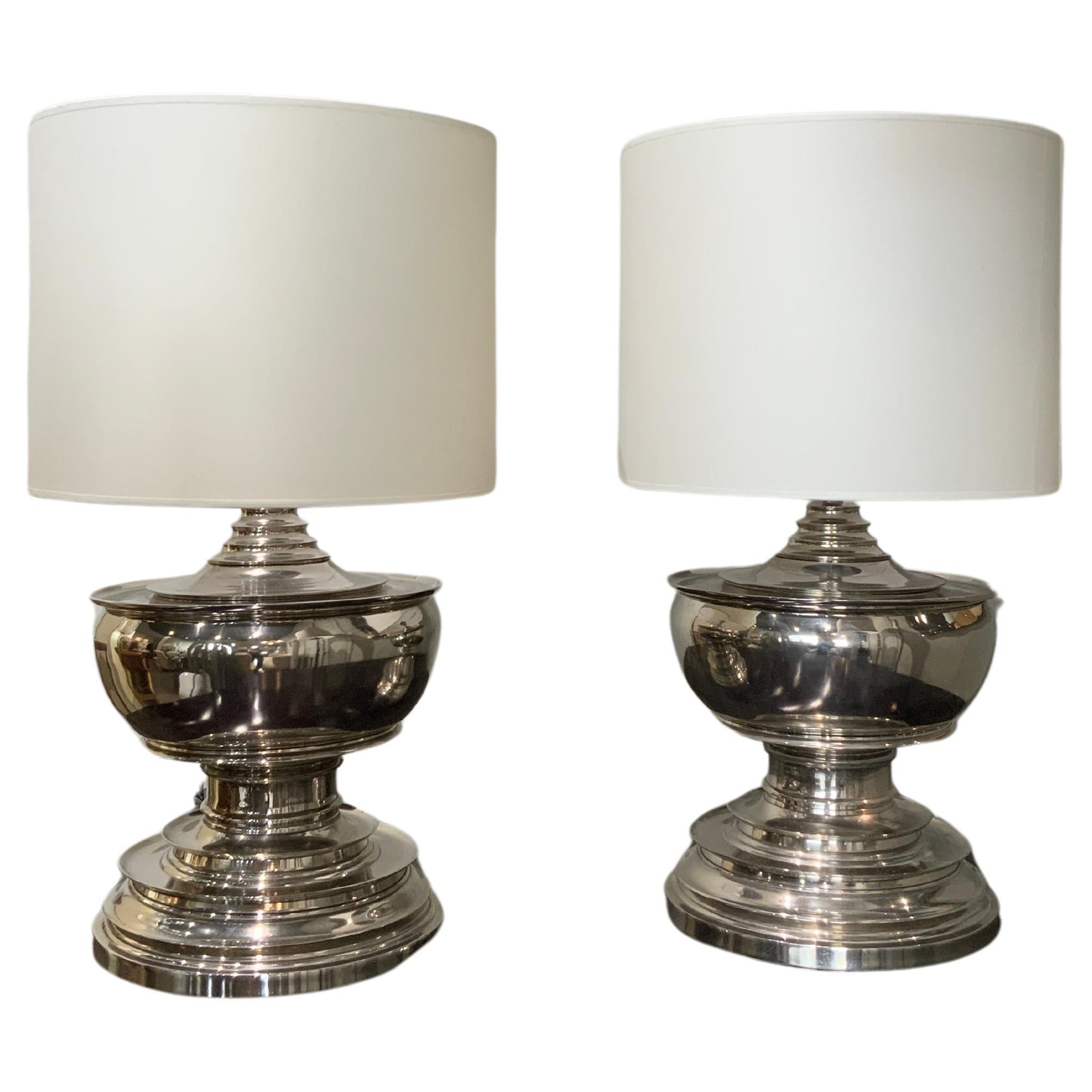 Pair of French steel tables lamps circa 1970