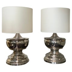 Retro Pair of French steel tables lamps circa 1970