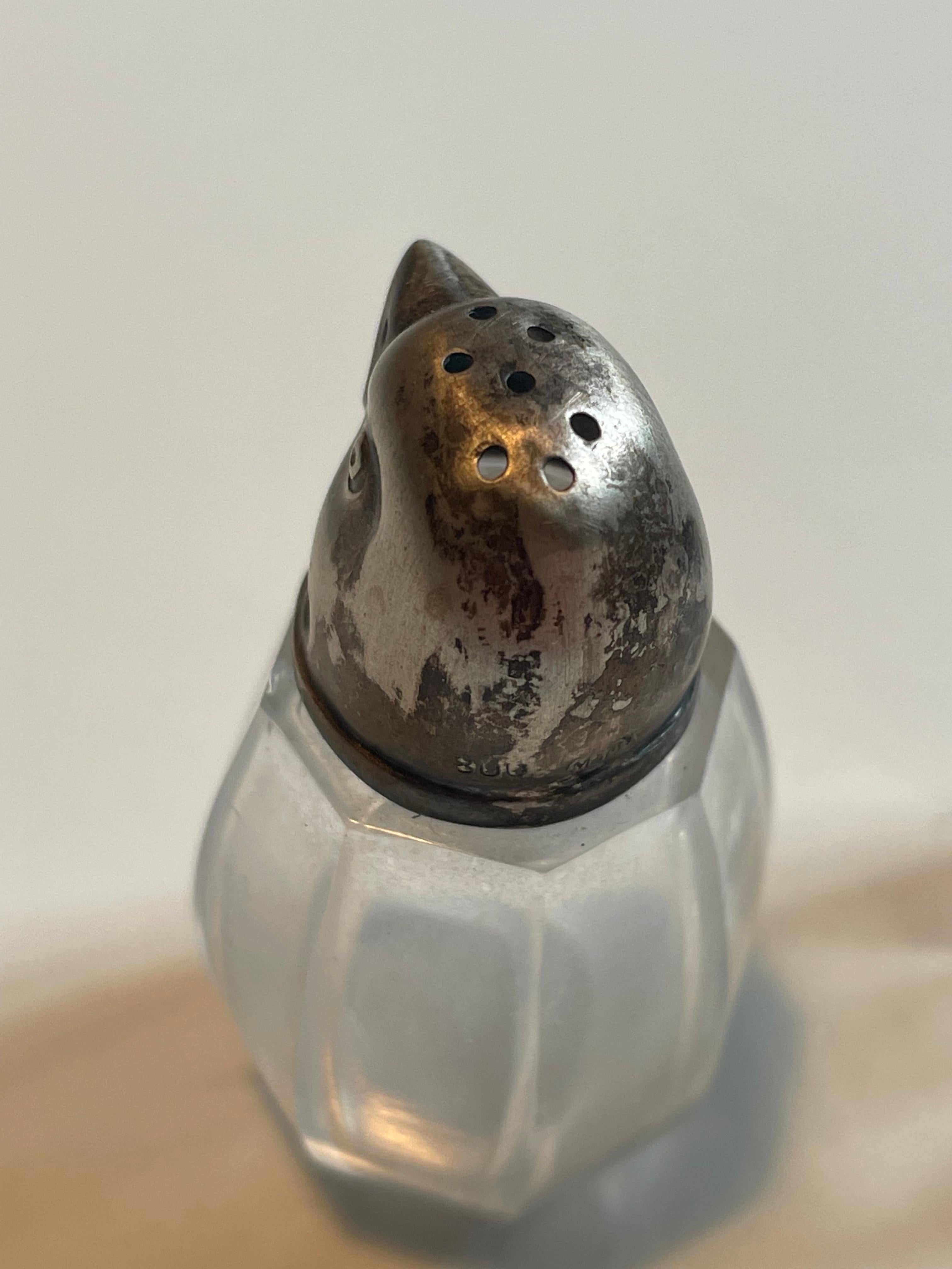Pair of French Sterling Silver and Crystal Glass Salt & Pepper Shakers, 1920s 2