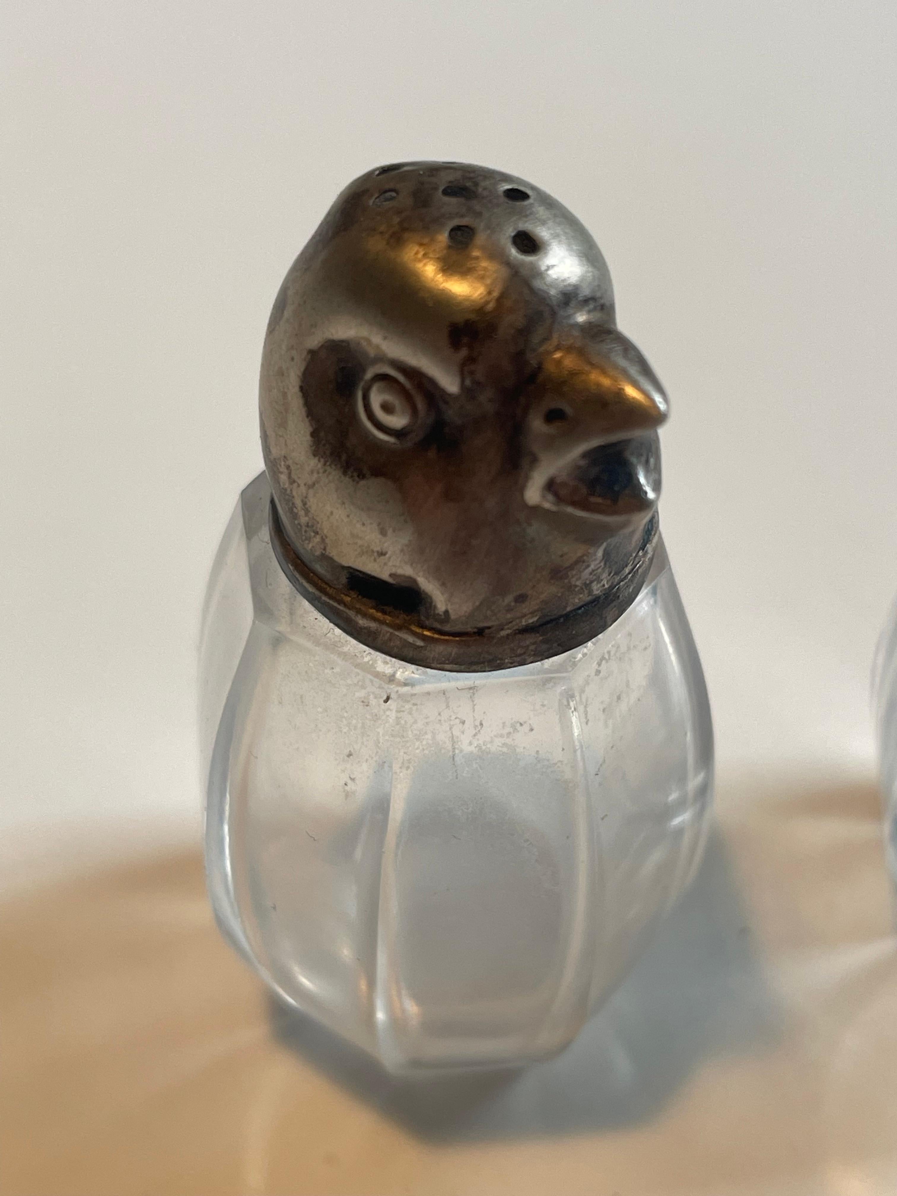 Pair of French Sterling Silver and Crystal Glass Salt & Pepper Shakers, 1920s 4