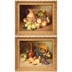 Pair of French Still Life Oil Paintings Signed L. Menicanti and Dated 1908