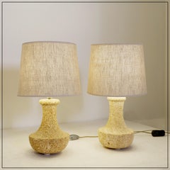 Pair of French stone lamps, 1970s - New linen lampshade