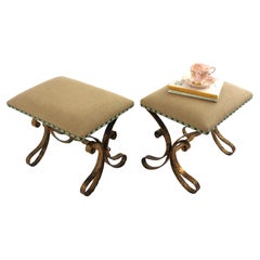 Pair of French Stools / Benches in Wrought Gilt Iron, Gilbert Poillerat, 1940s