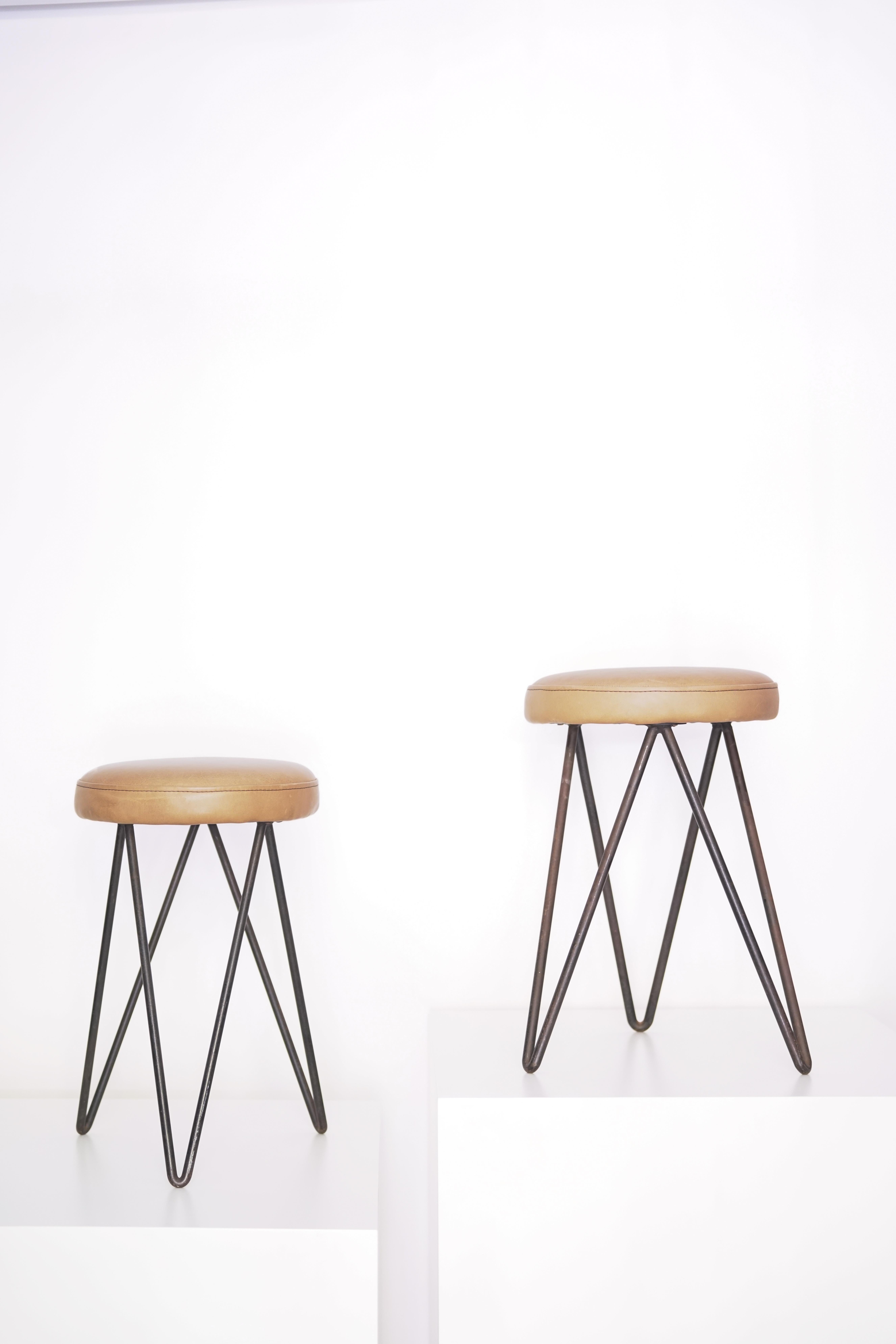 Mid-Century Modern Pair of French Stools by Pierre Guariche For Sale