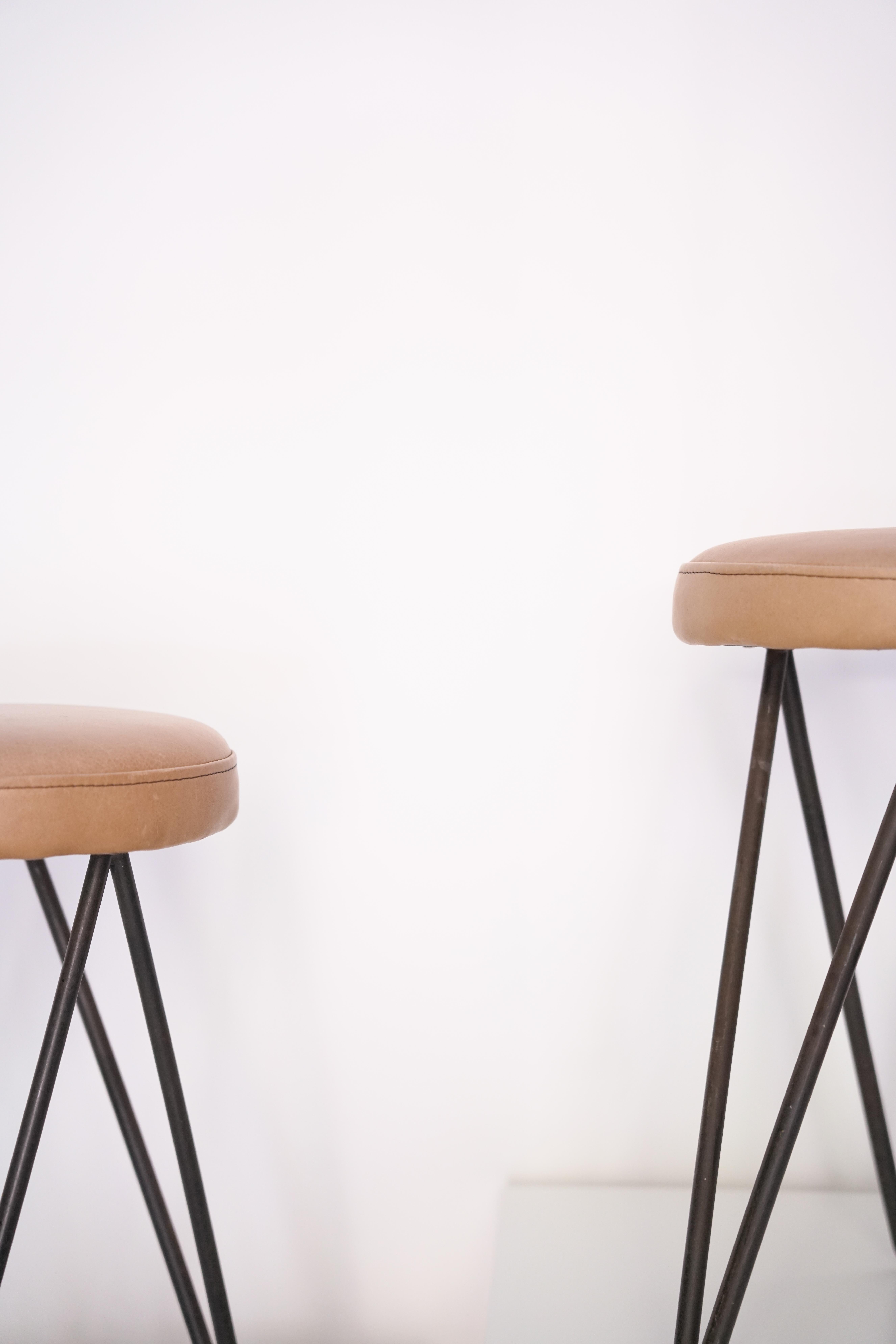 Mid-20th Century Pair of French Stools by Pierre Guariche For Sale