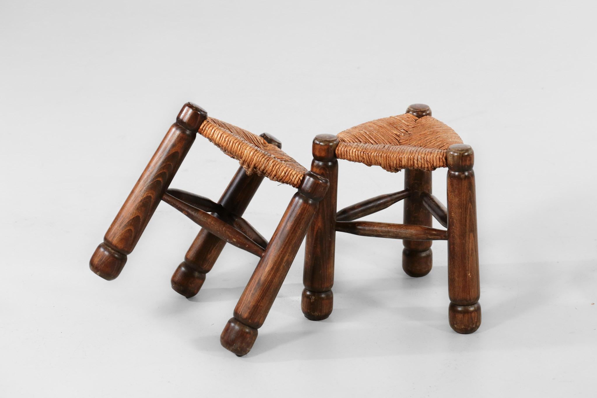 Straw Pair of French Stools in the Style of Charlotte Perriand