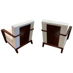 Pair of French Streamline Art Deco Walnut Burl Lounge Chairs