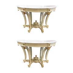 Pair of French Style Carved and Painted Demilune Consoles Pair of French Style Carved and Painted Demilune Consoles