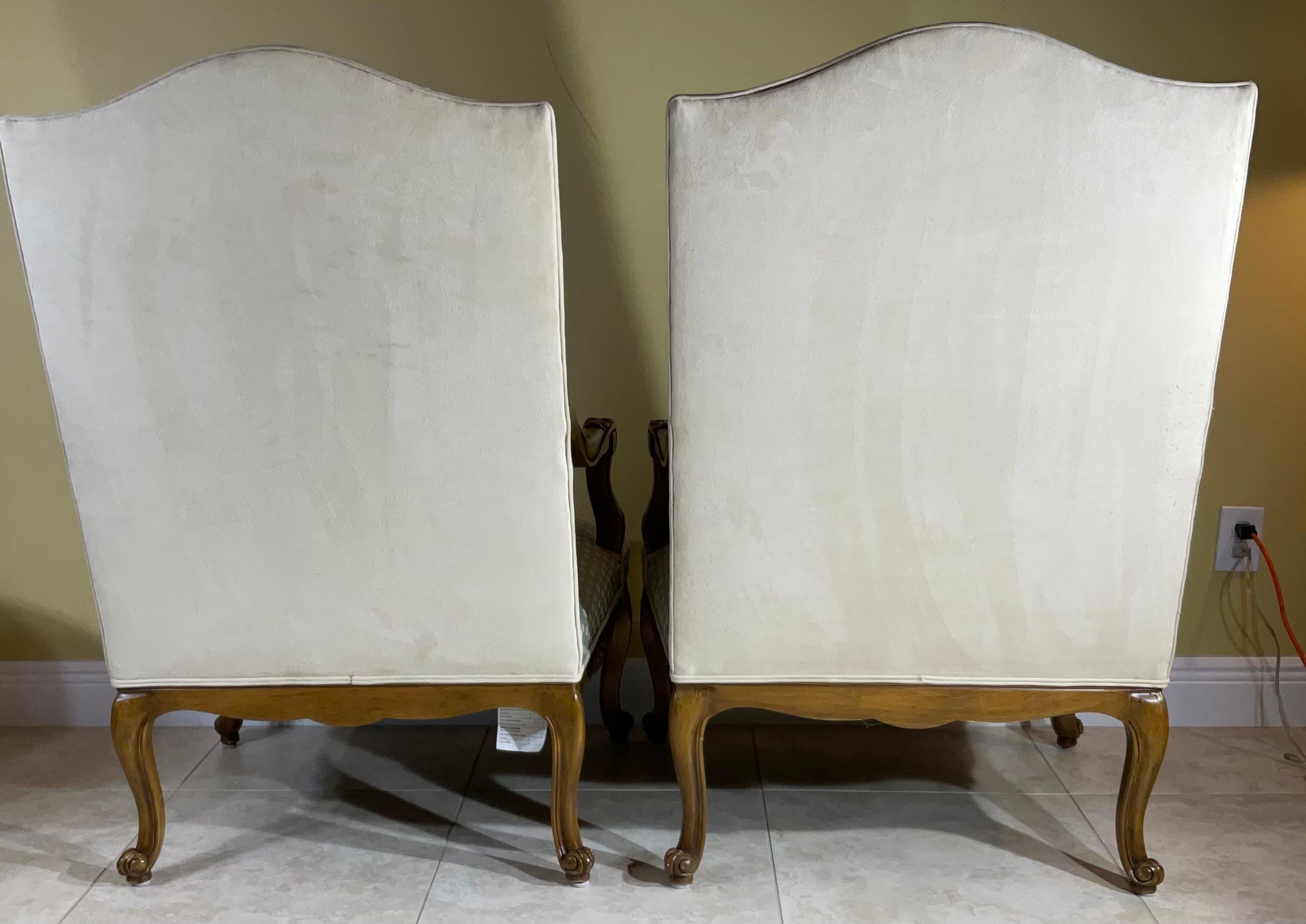 Pair of French Style Carved and Upholstered Armchairs For Sale 3
