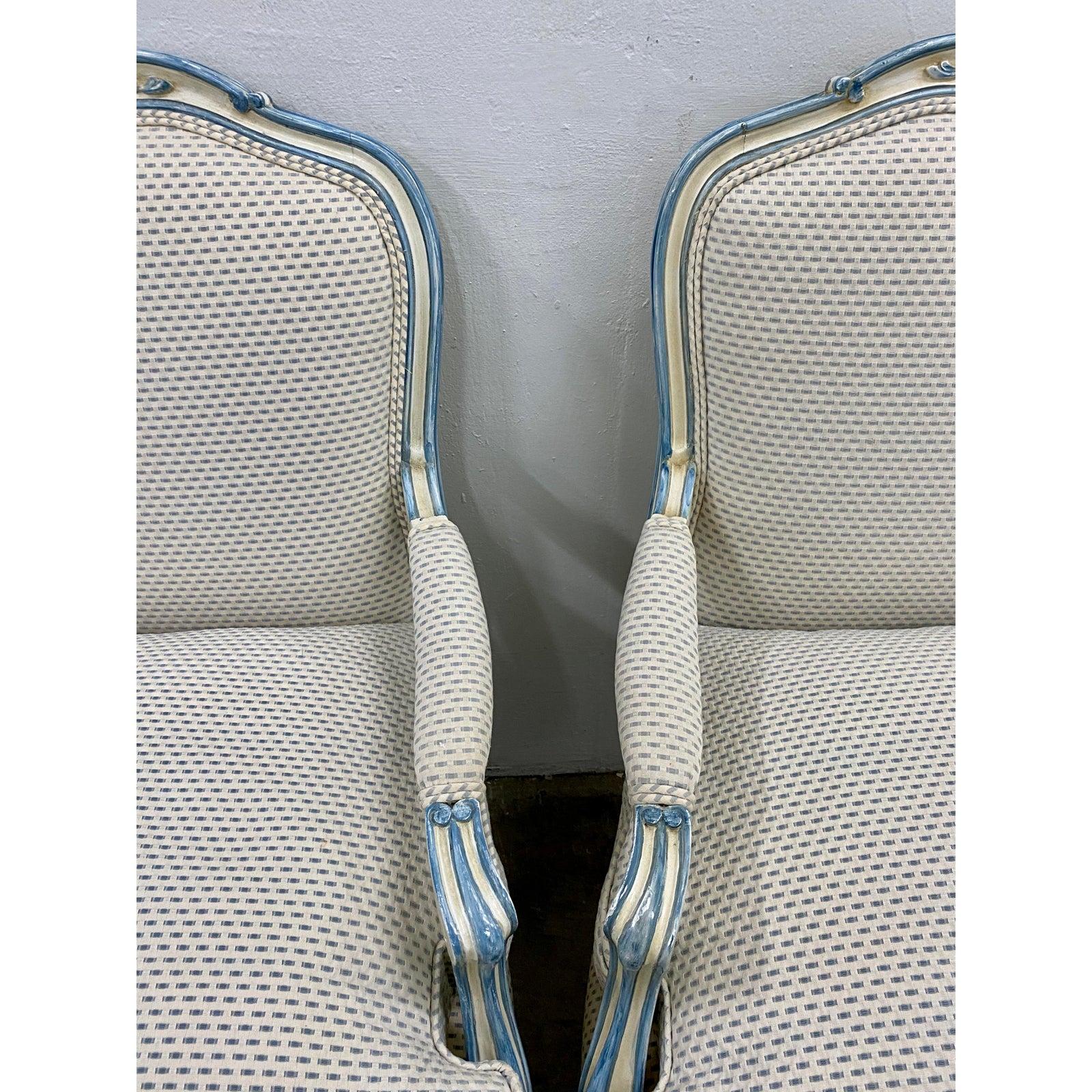 French Provincial Pair of French Style Carved and Upholstered Armchairs, circa 1940s